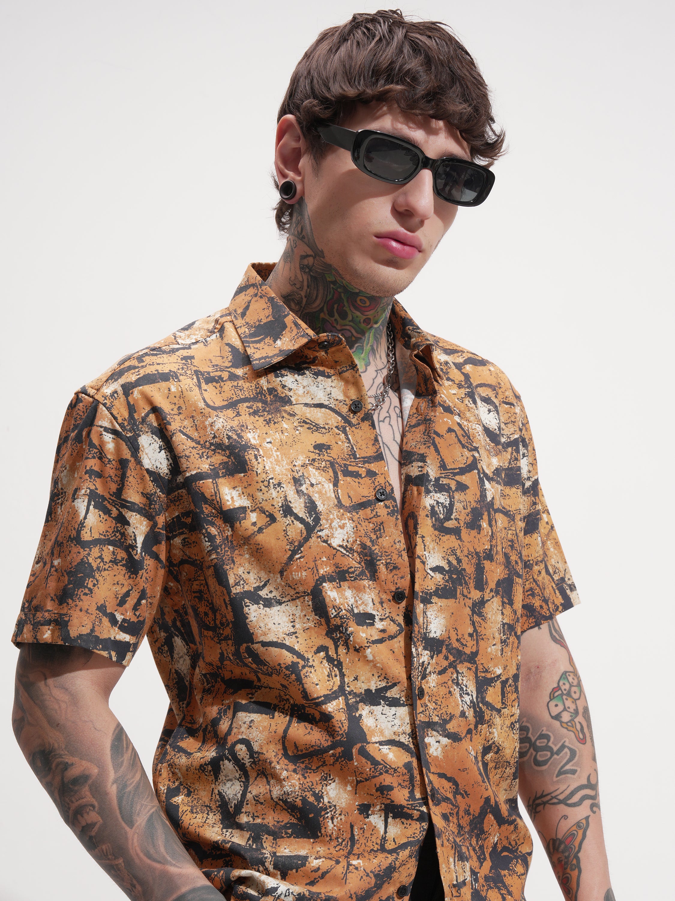 Highlander Men Rust Printed Relaxed Fit Casual Shirt - Rust - Image 1