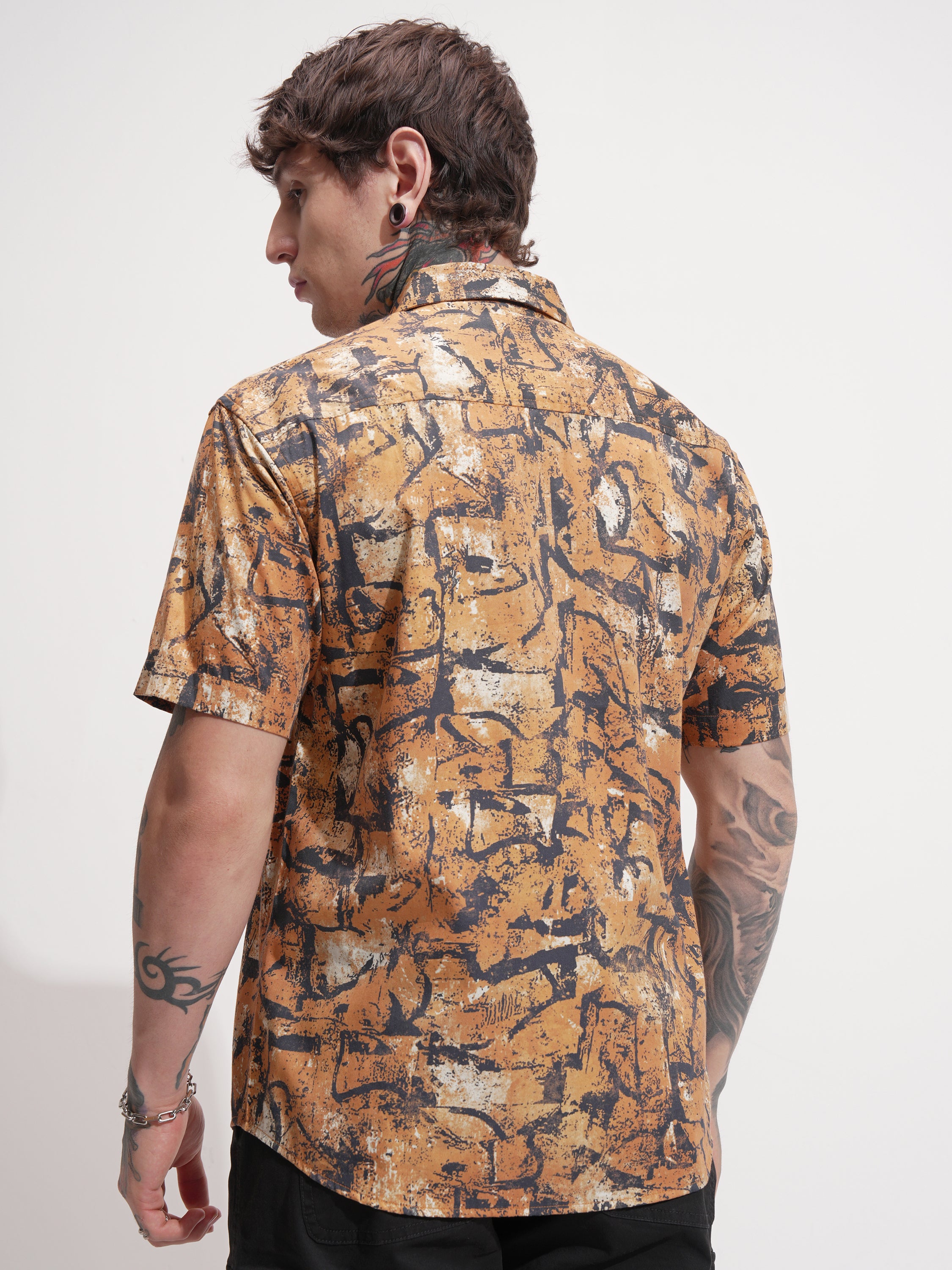 Highlander Men Rust Printed Relaxed Fit Casual Shirt - Rust - Image 3