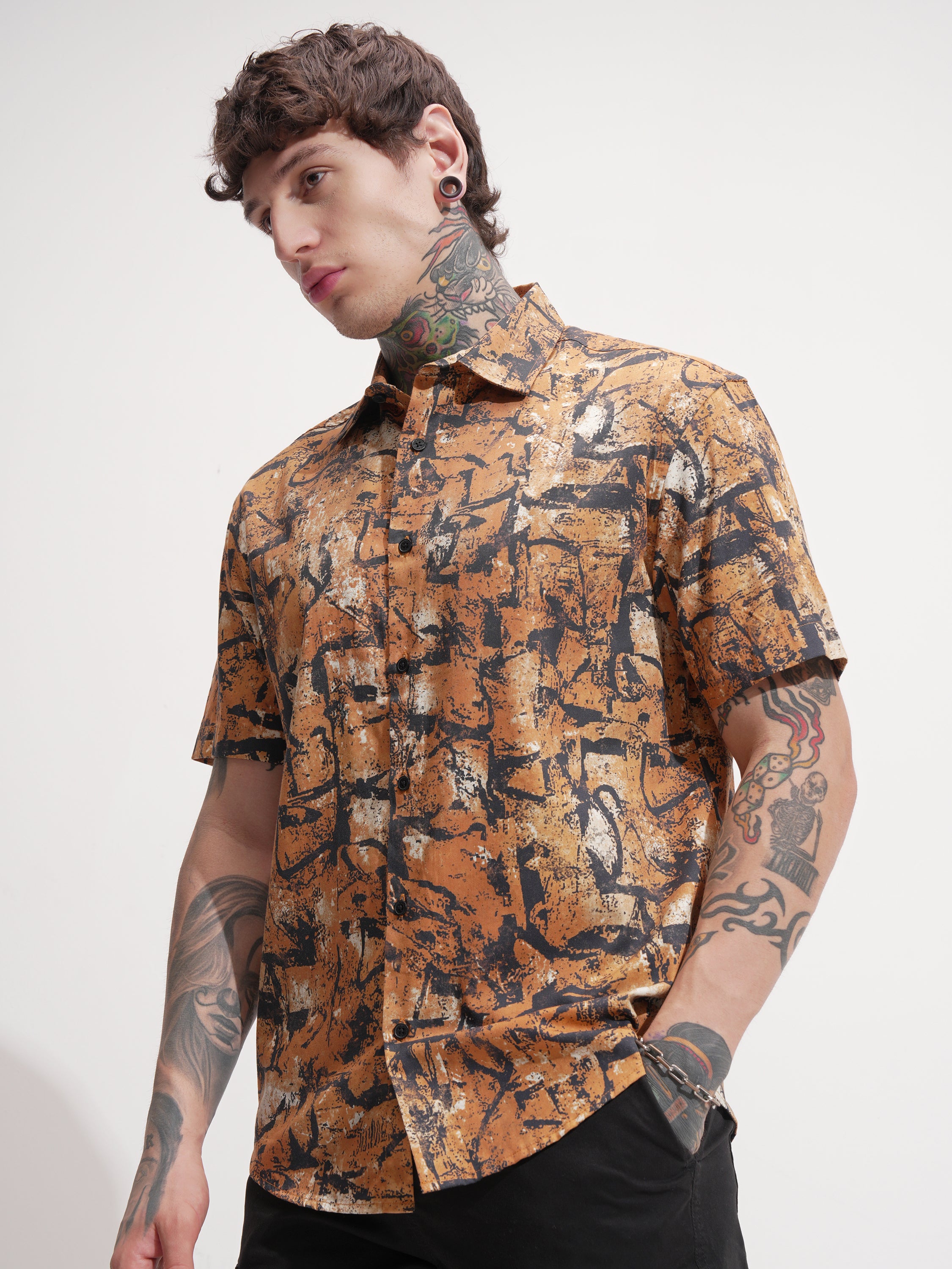 Highlander Men Rust Printed Relaxed Fit Casual Shirt - Rust - Image 4