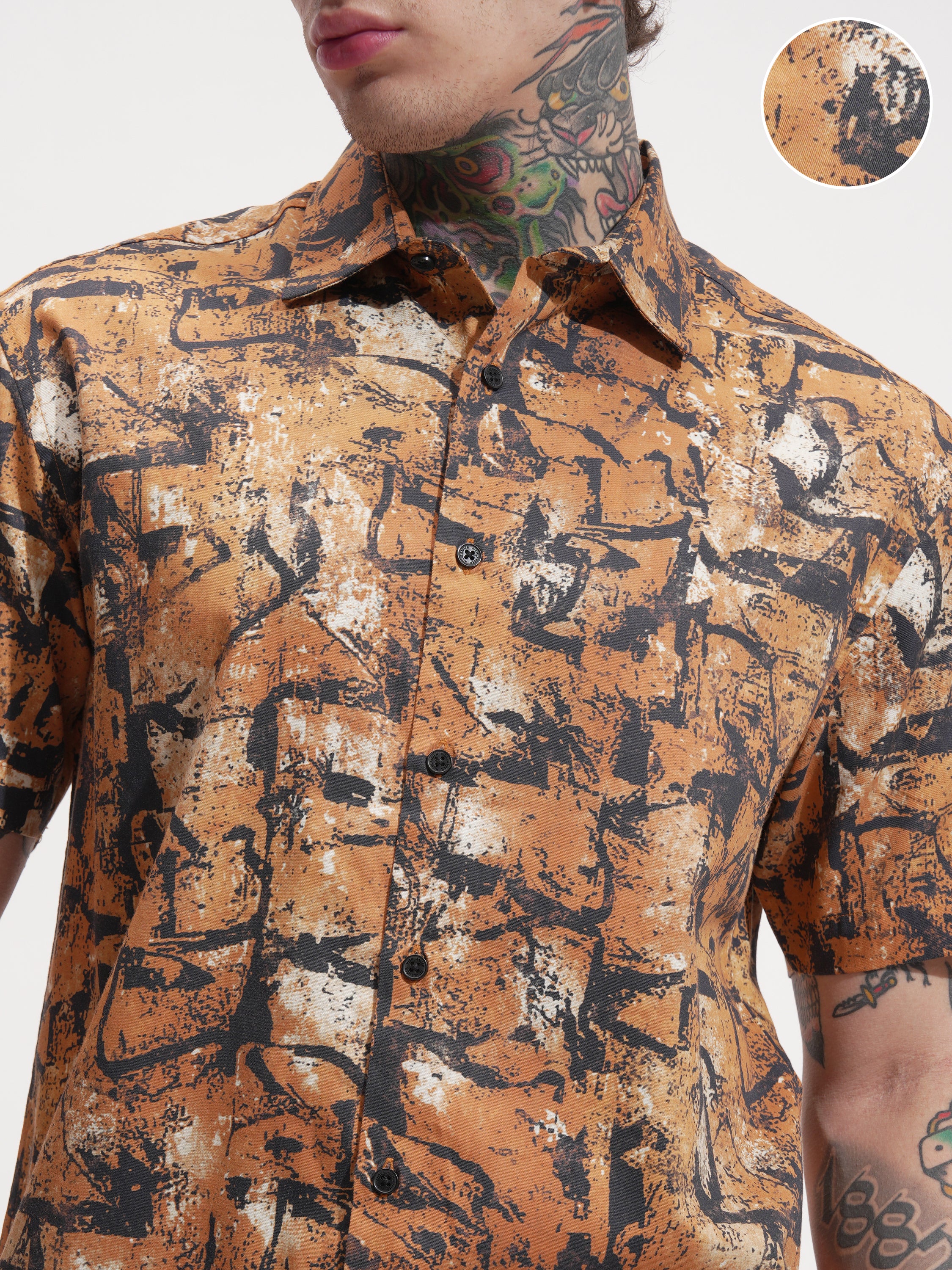 Highlander Men Rust Printed Relaxed Fit Casual Shirt - Rust - Image 5
