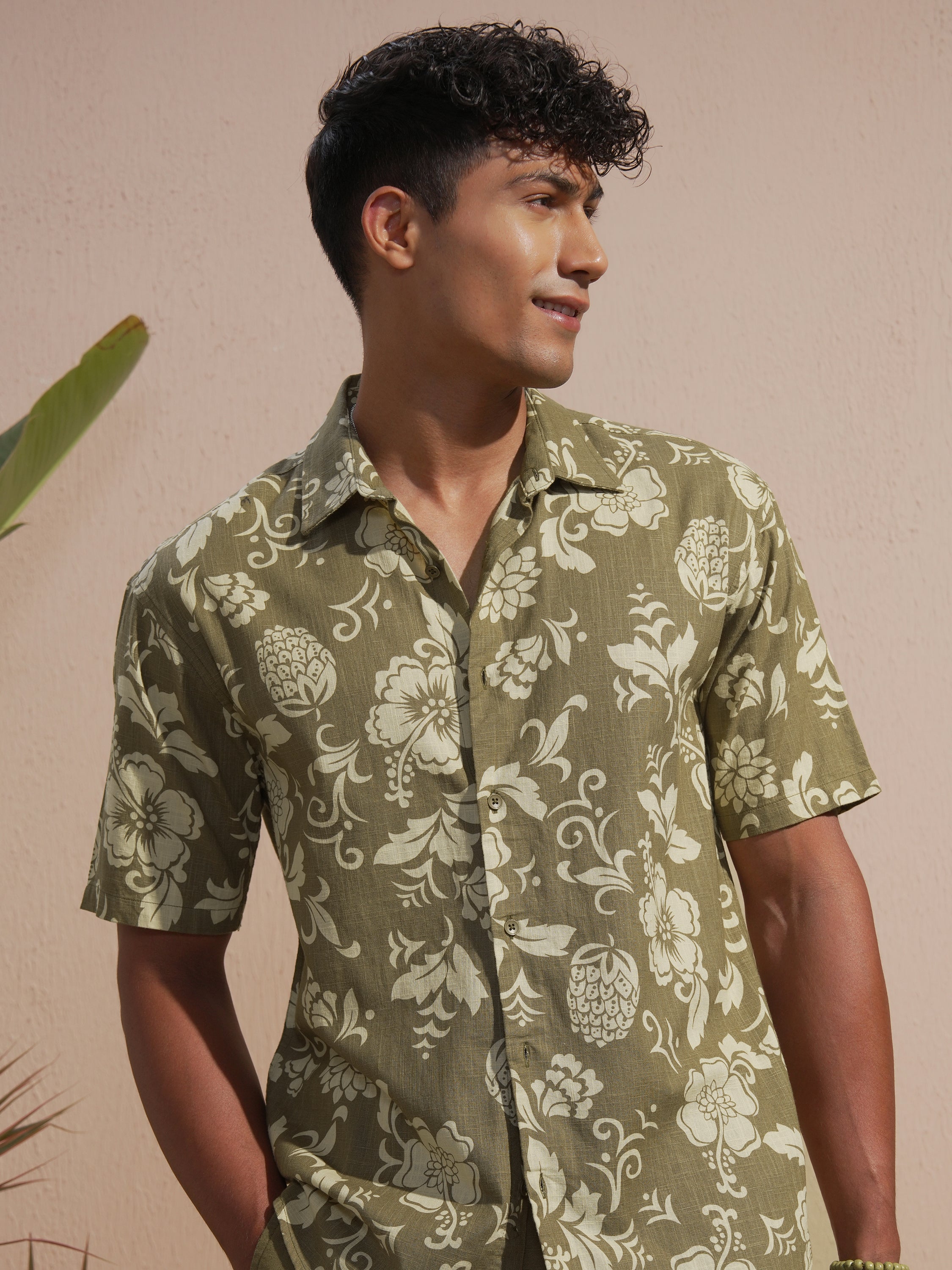 Highlander Men Olive Printed Relaxed Fit Casual Shirt - Olive - Image 1