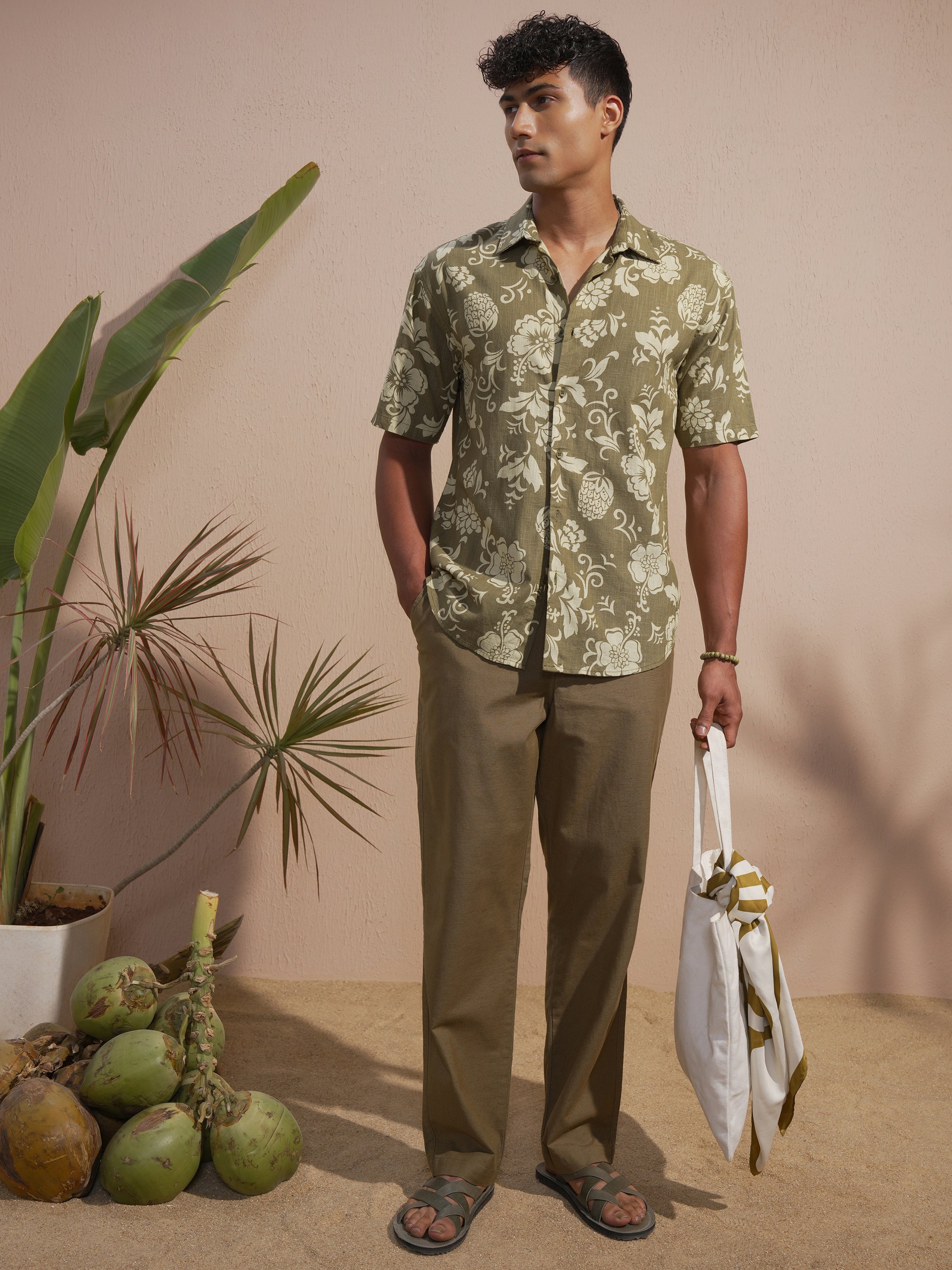 Highlander Men Olive Printed Relaxed Fit Casual Shirt - Olive - Image 2