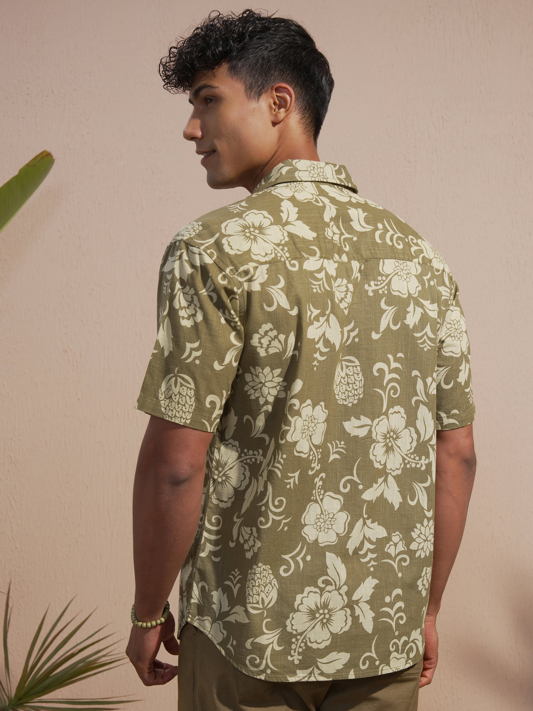 Highlander Men Olive Printed Relaxed Fit Casual Shirt - Olive - Image 3