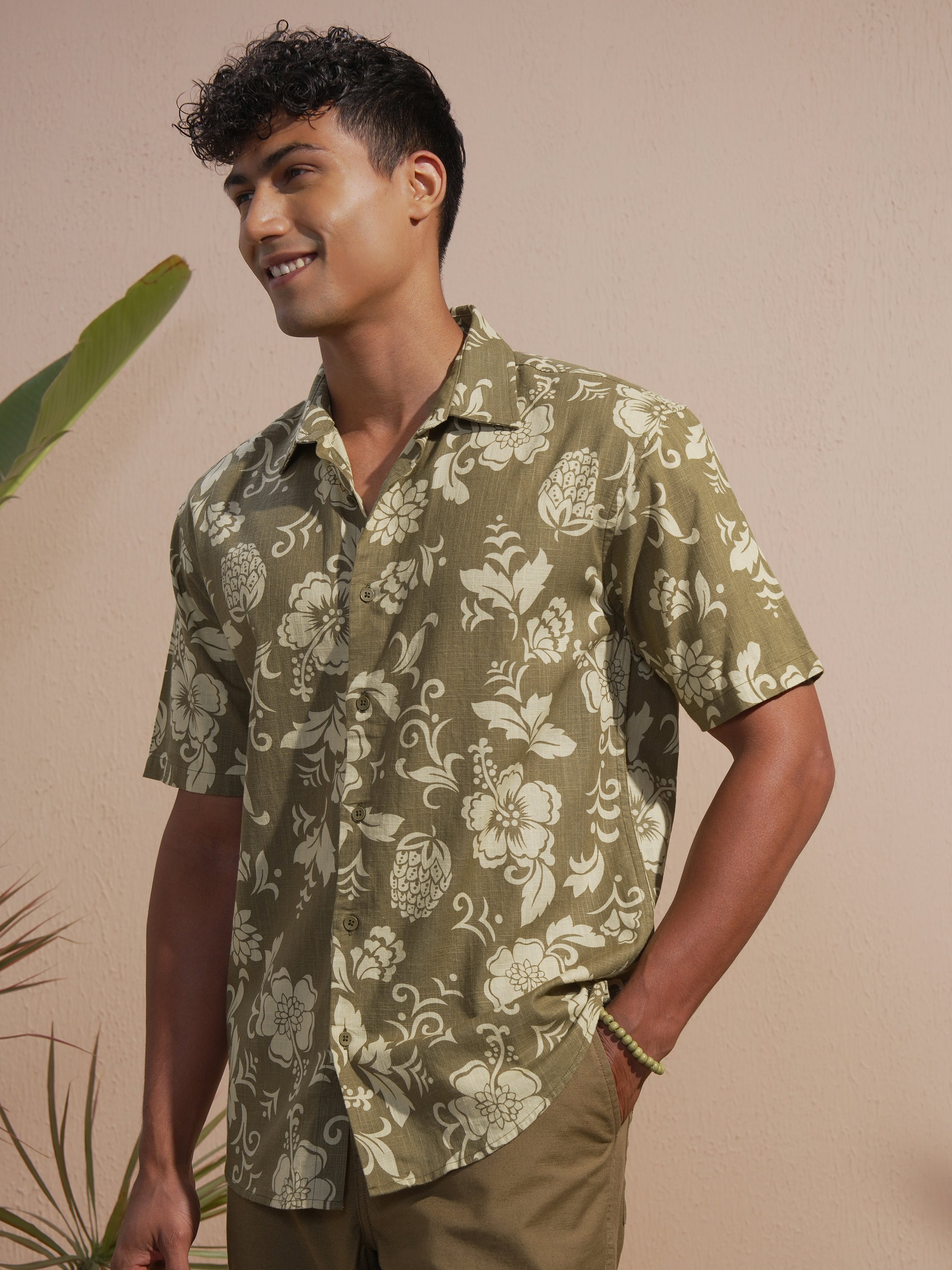 Highlander Men Olive Printed Relaxed Fit Casual Shirt - Olive - Image 4