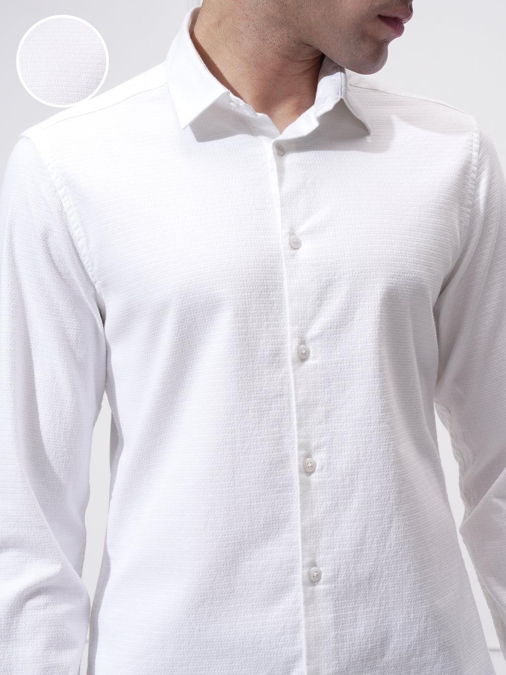 Highlander Men White Self Design Slim Fit Casual Shirt - White - Image 5