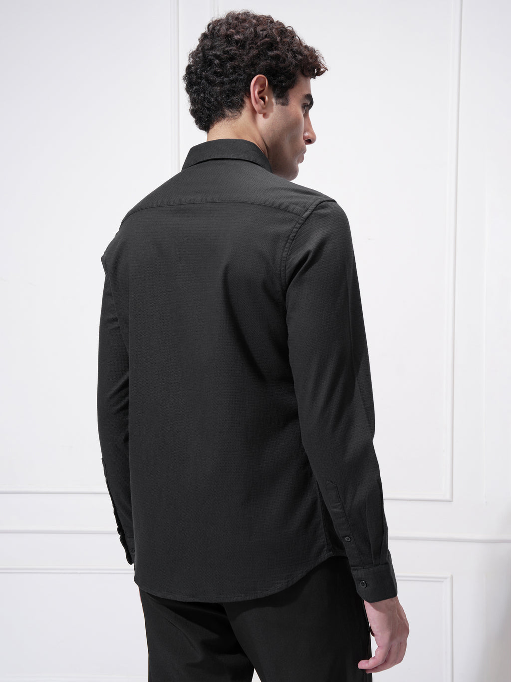 Highlander Men Black Self Design Slim Fit Casual Shirt - Black - Image 3