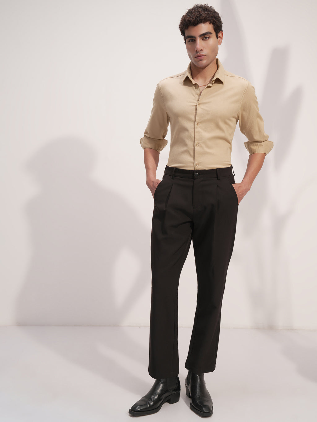 Highlander Men Beige Self Design Slim Fit Casual Shirt - Beige - Image 2