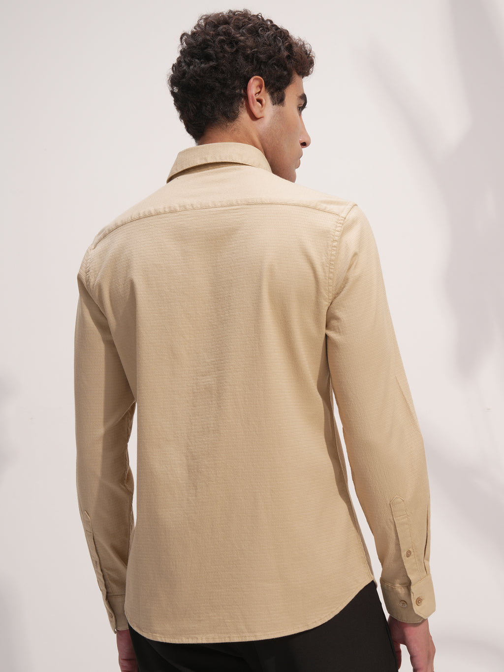 Highlander Men Beige Self Design Slim Fit Casual Shirt - Beige - Image 3