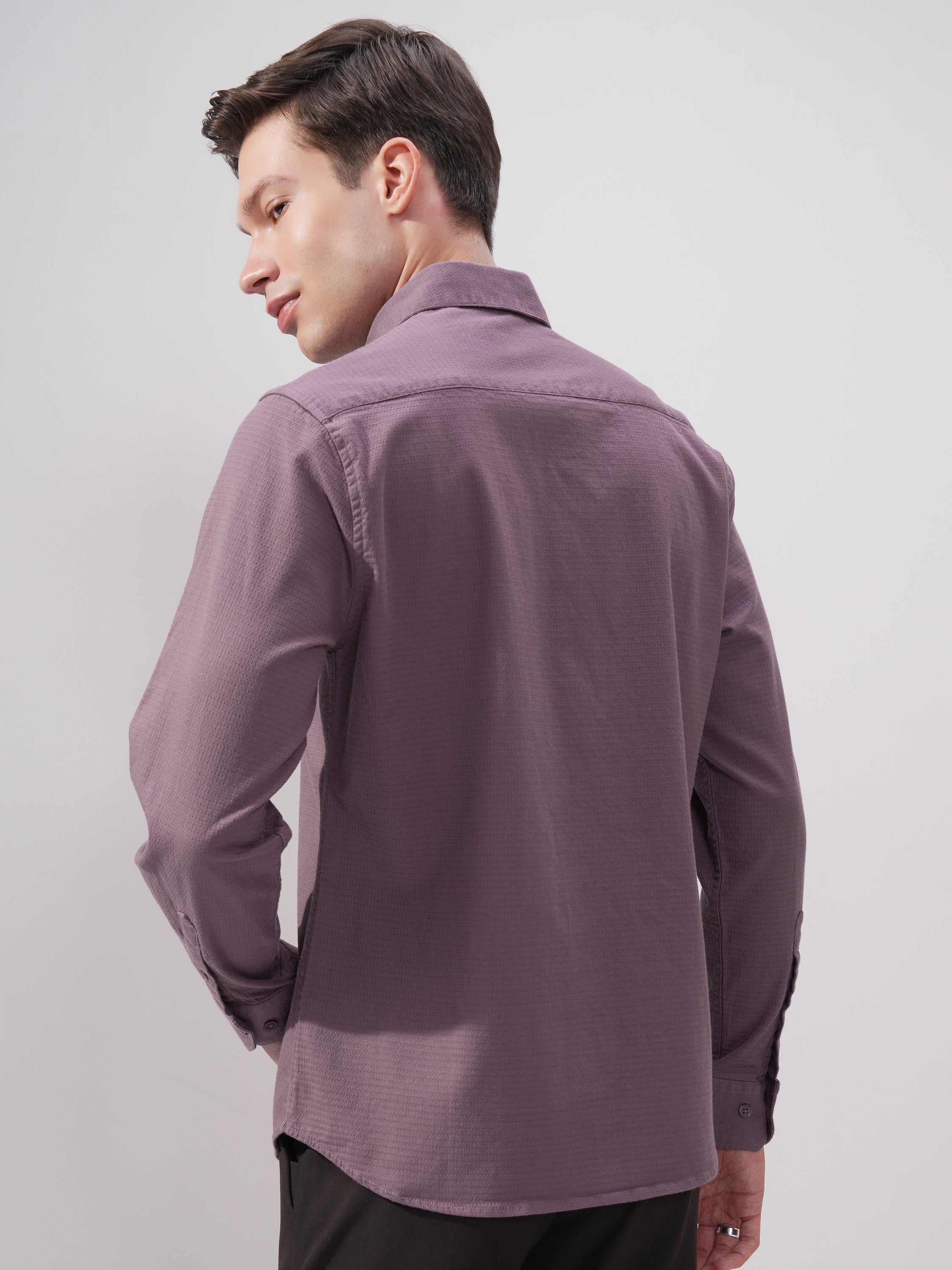 Highlander Men Purple Self Design Slim Fit Casual Shirt - Purple - Image 3