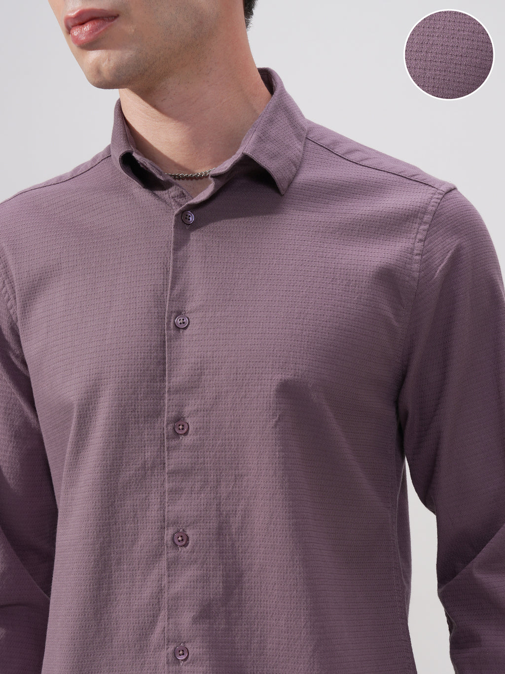 Highlander Men Purple Self Design Slim Fit Casual Shirt - Purple - Image 5