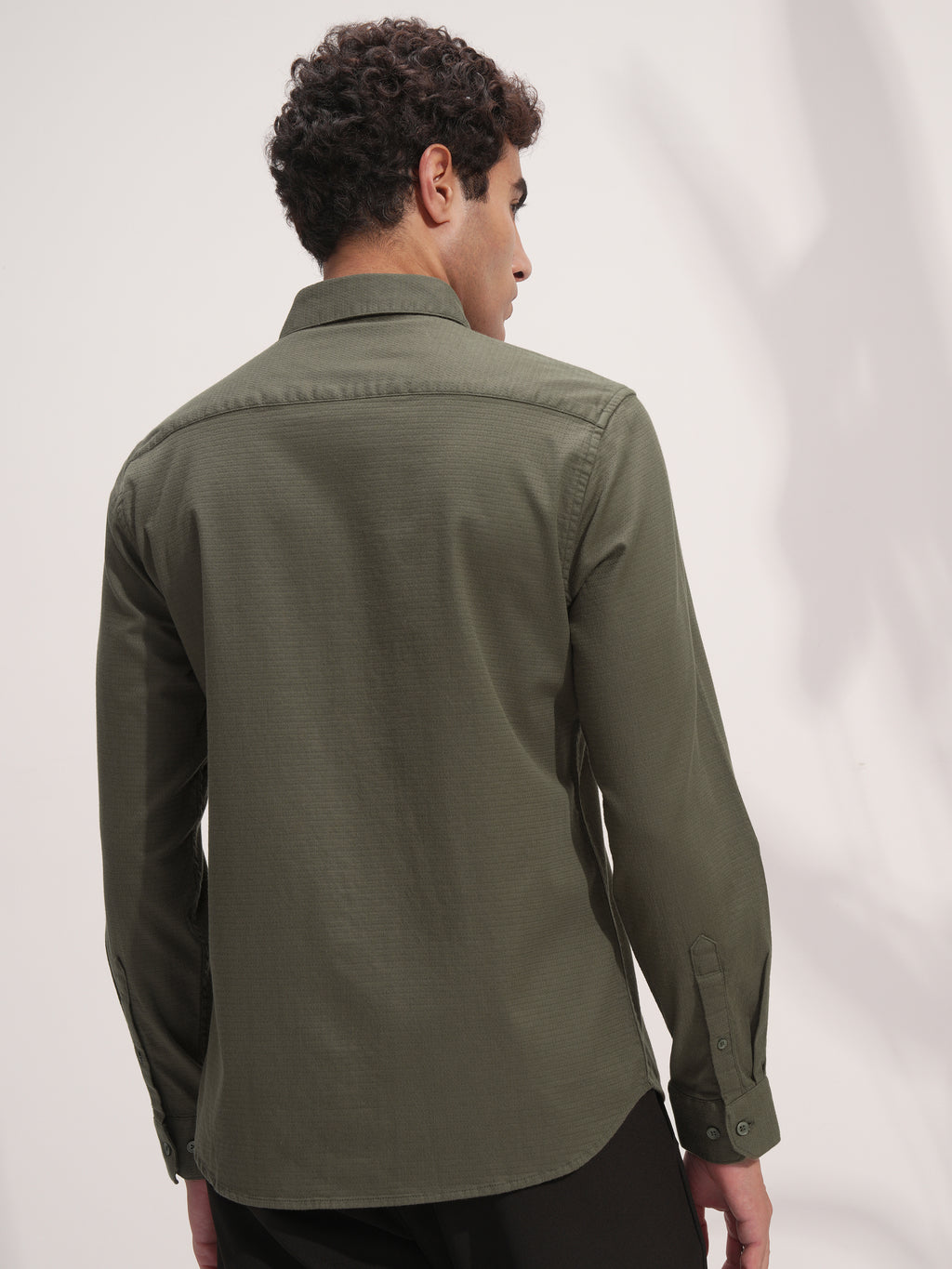 Highlander Men Olive Self Design Slim Fit Casual Shirt - Olive - Image 3