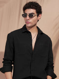 Highlander Men Black Self Design Relaxed Fit Casual Shirt - Black - Image 1