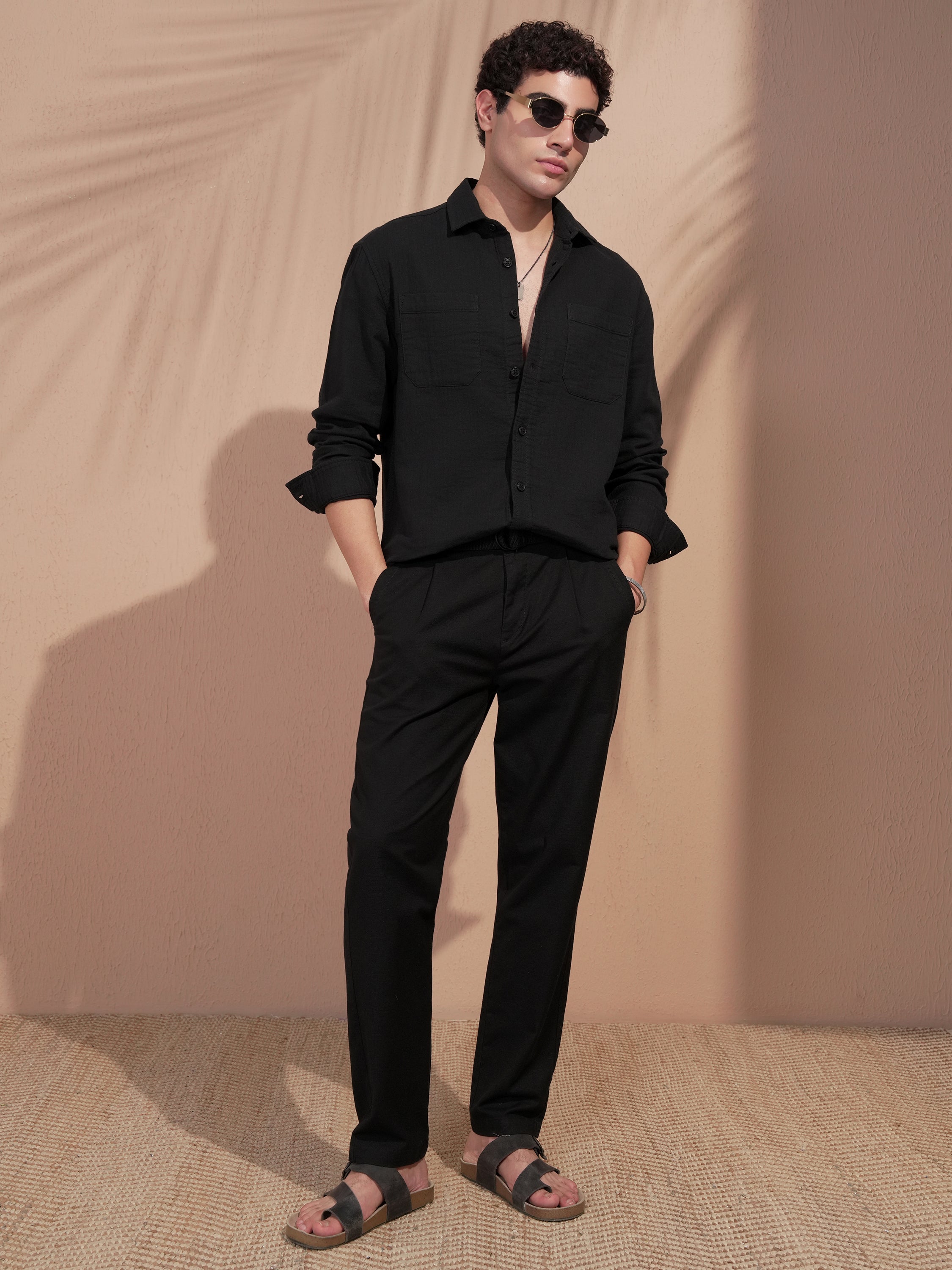 Highlander Men Black Self Design Relaxed Fit Casual Shirt - Black - Image 2