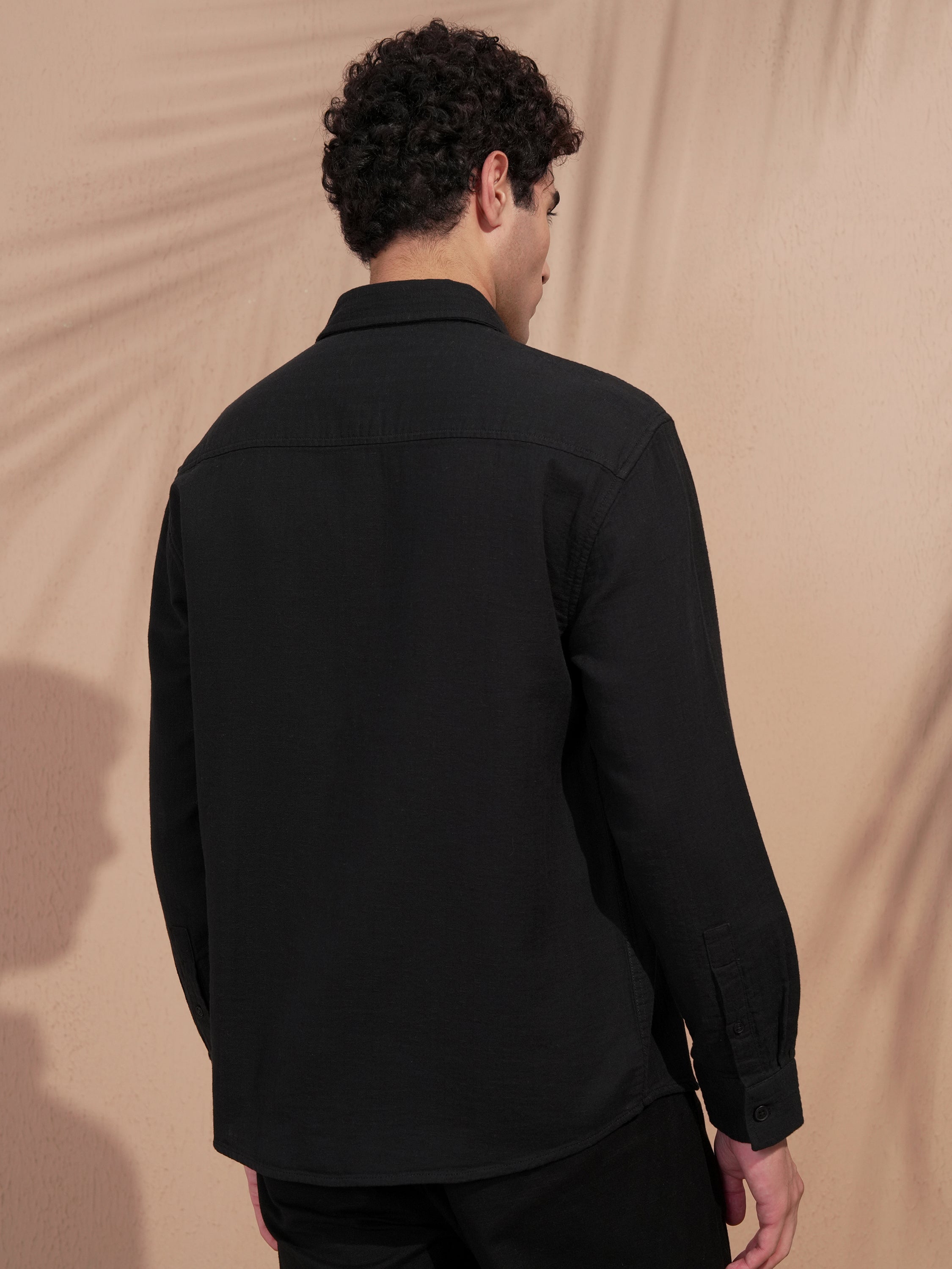 Highlander Men Black Self Design Relaxed Fit Casual Shirt - Black - Image 3