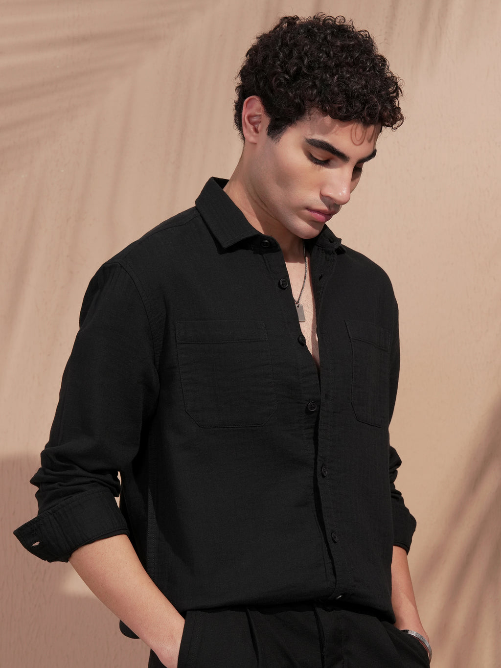 Highlander Men Black Self Design Relaxed Fit Casual Shirt - Black - Image 6