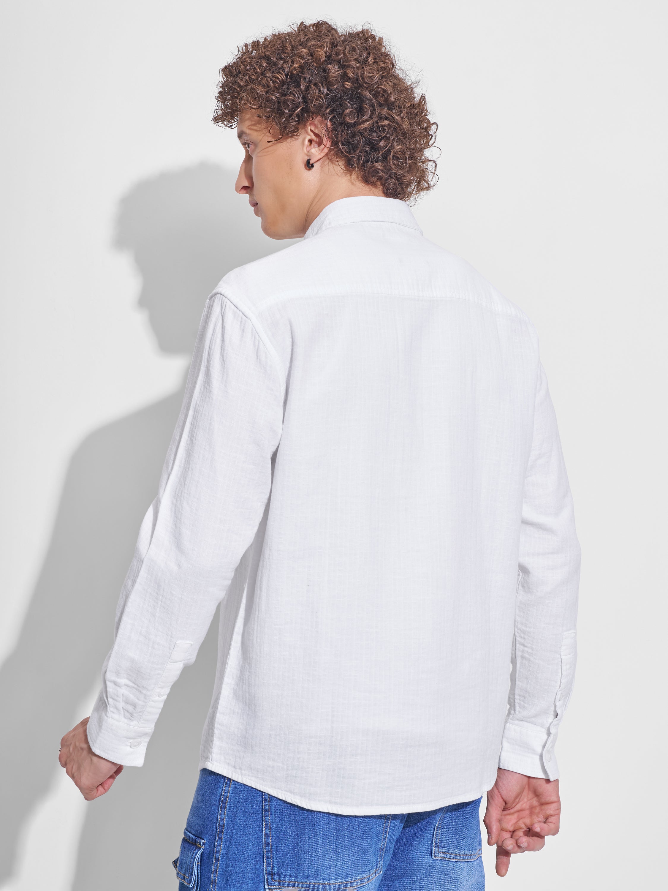 Highlander Men White Self Design Relaxed Fit Casual Shirt - White - Image 3