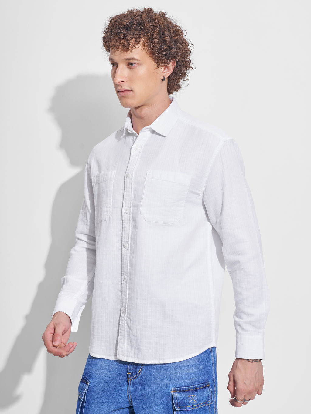 Highlander Men White Self Design Relaxed Fit Casual Shirt - White - Image 4