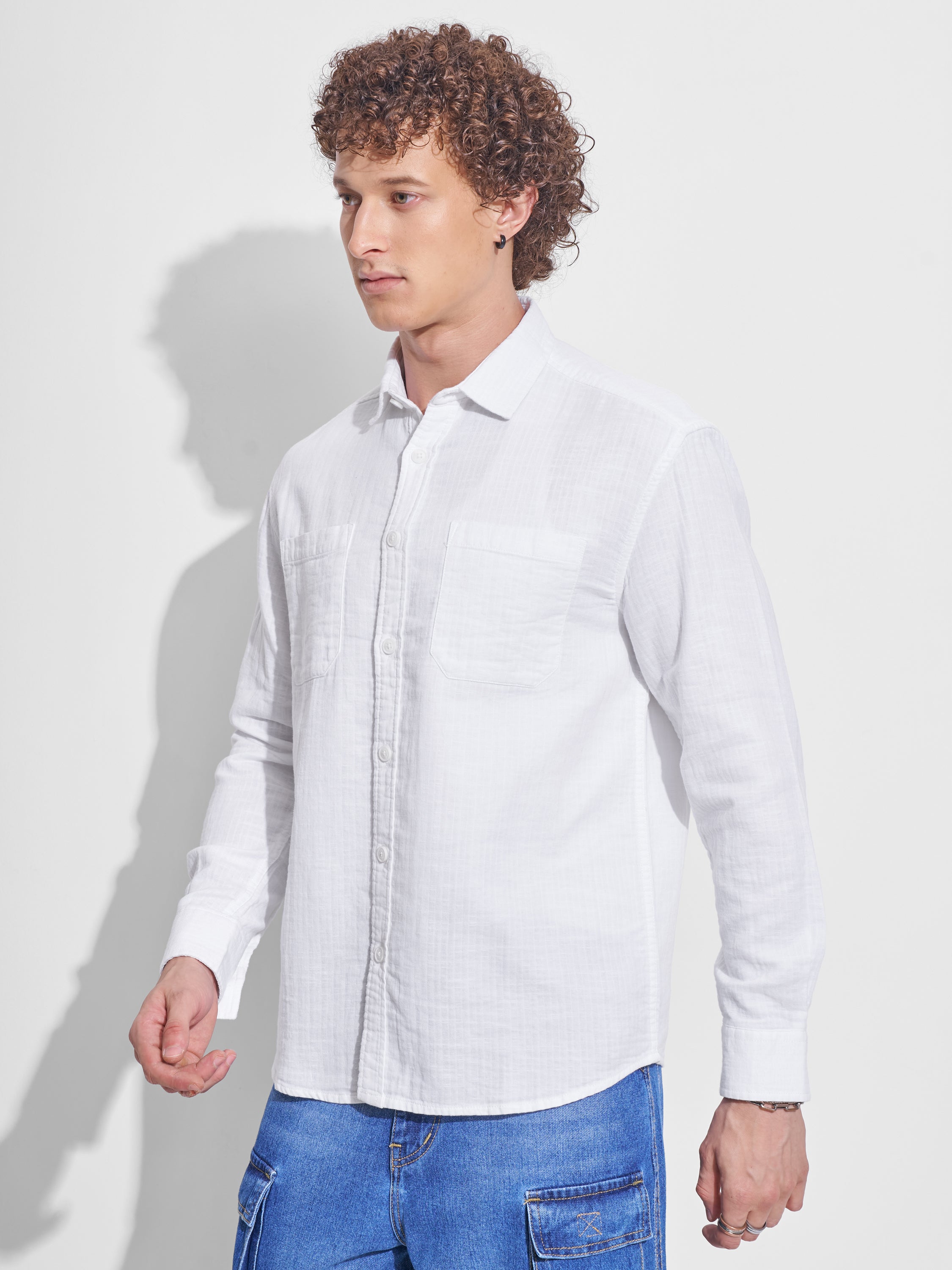 Highlander Men White Self Design Relaxed Fit Casual Shirt - White - Image 4