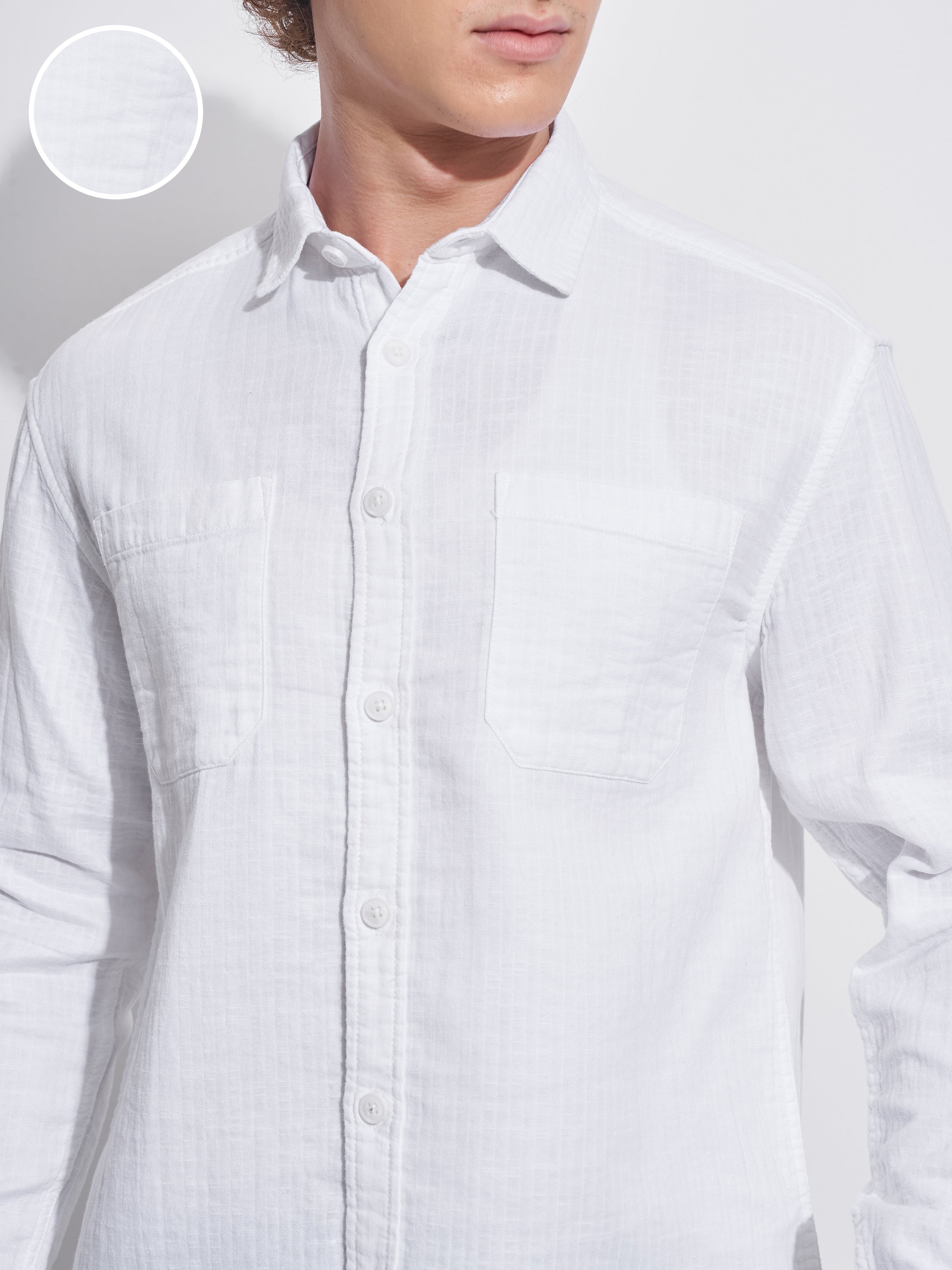 Highlander Men White Self Design Relaxed Fit Casual Shirt - White - Image 5