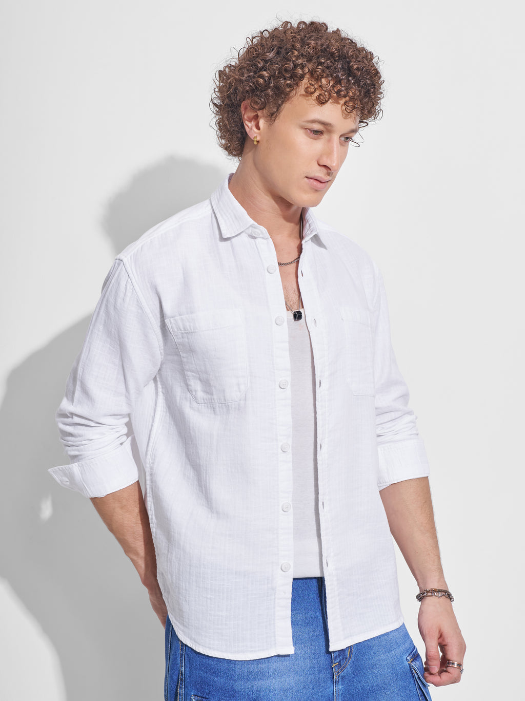 Highlander Men White Self Design Relaxed Fit Casual Shirt - White - Image 6