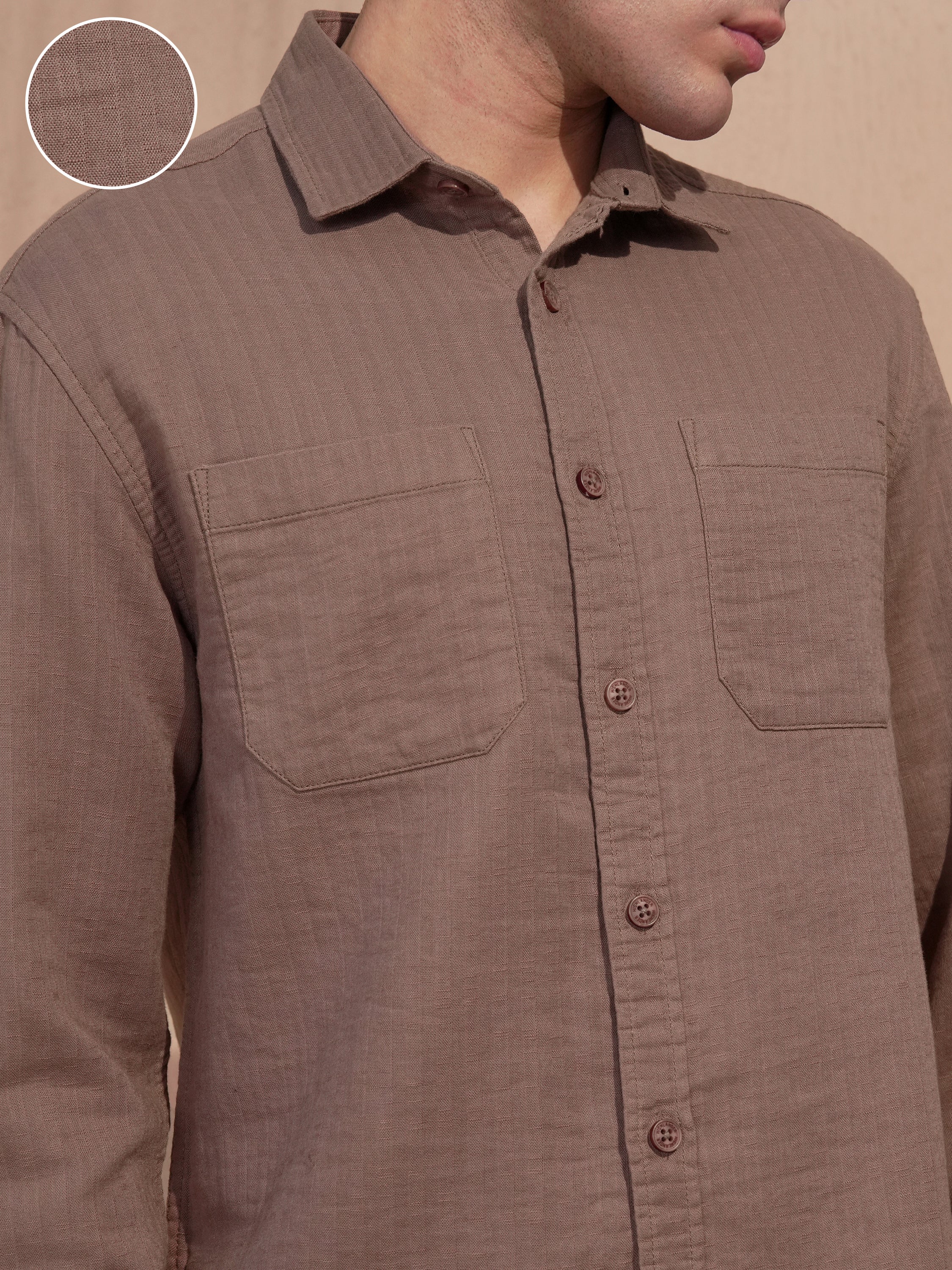 Highlander Men Brown Self Design Relaxed Fit Casual Shirt - Brown - Image 5
