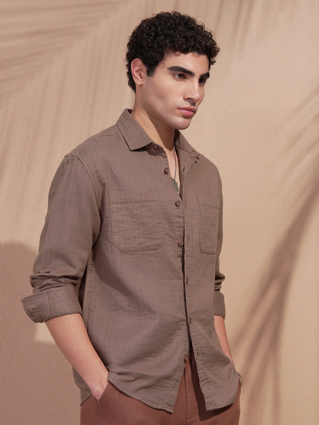 Highlander Men Brown Self Design Relaxed Fit Casual Shirt - Brown - Image 6