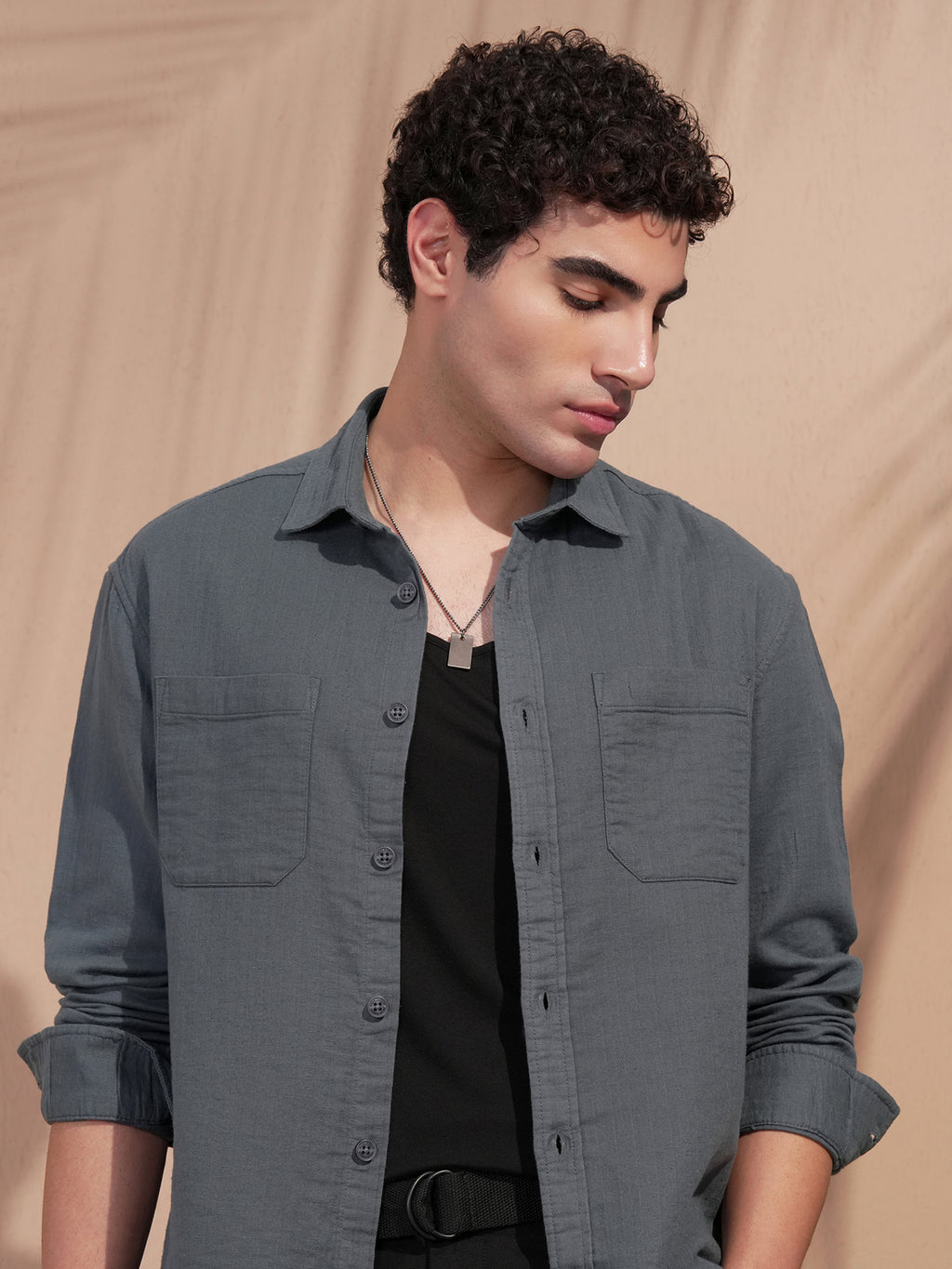 Highlander Men Blue Self Design Relaxed Fit Casual Shirt - Blue - Image 1