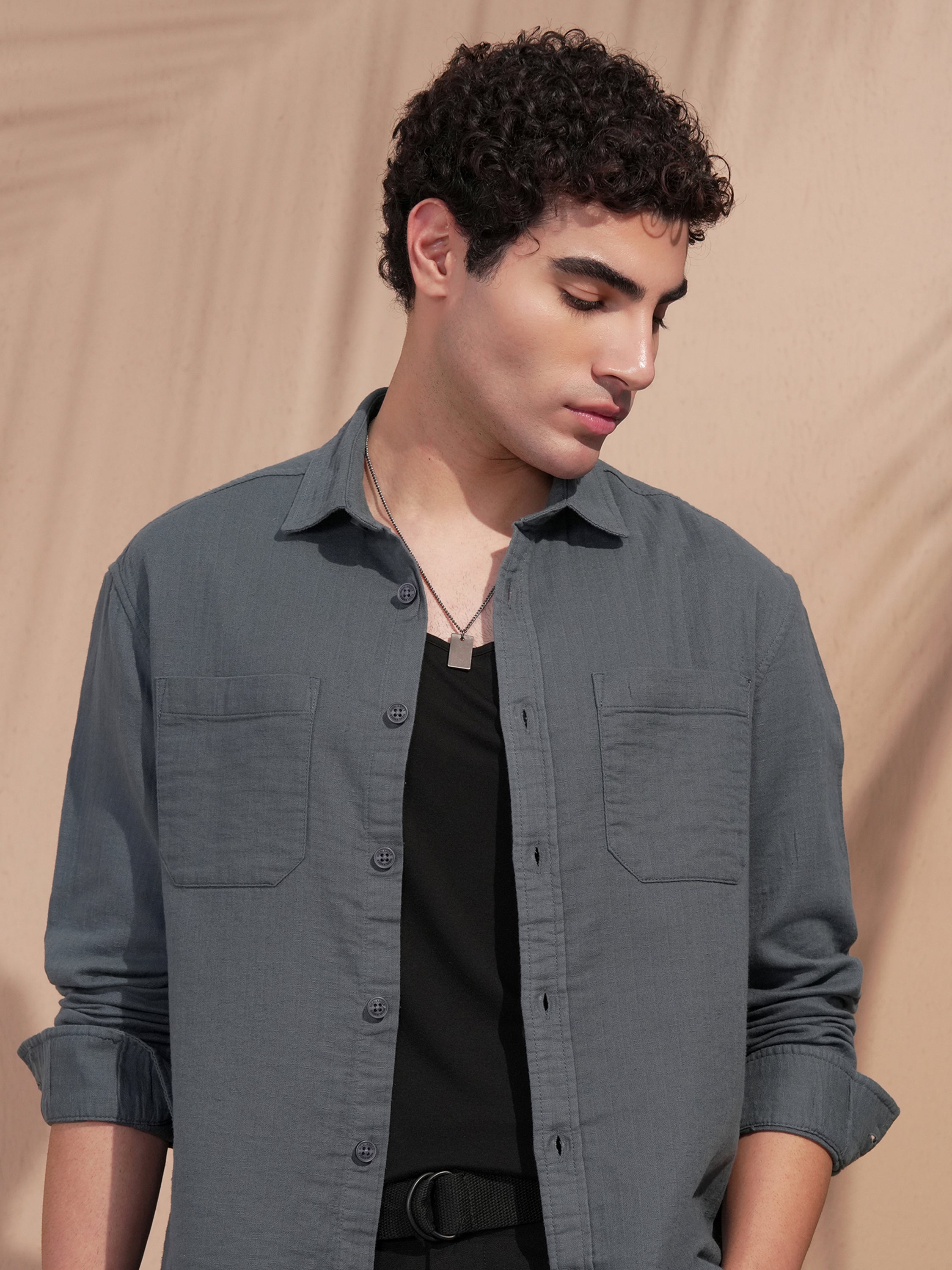 Highlander Men Blue Self Design Relaxed Fit Casual Shirt - Blue - Image 1