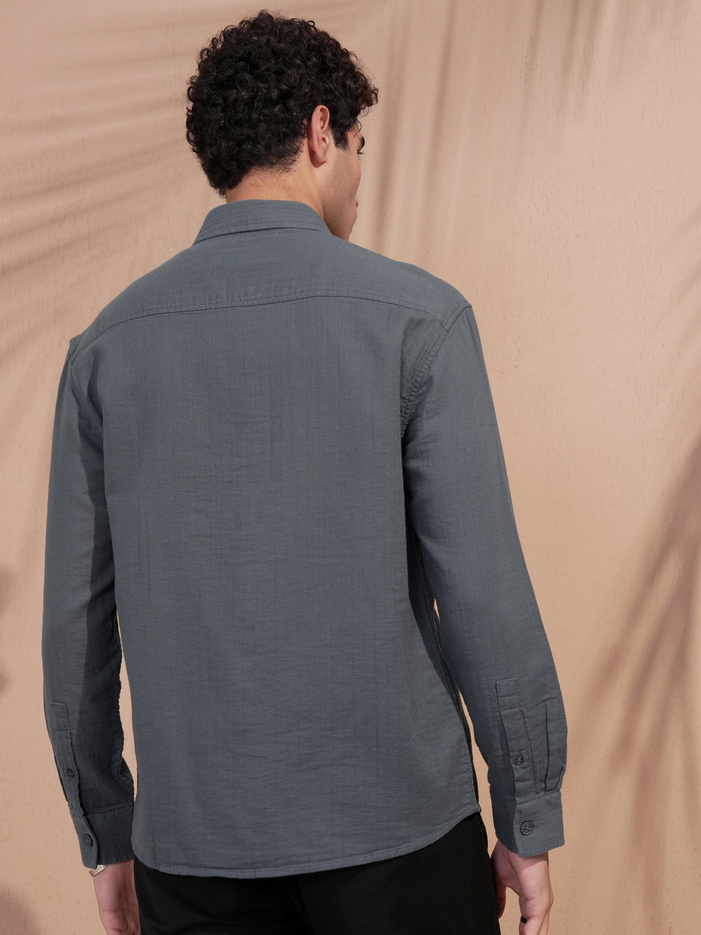 Highlander Men Blue Self Design Relaxed Fit Casual Shirt - Blue - Image 3