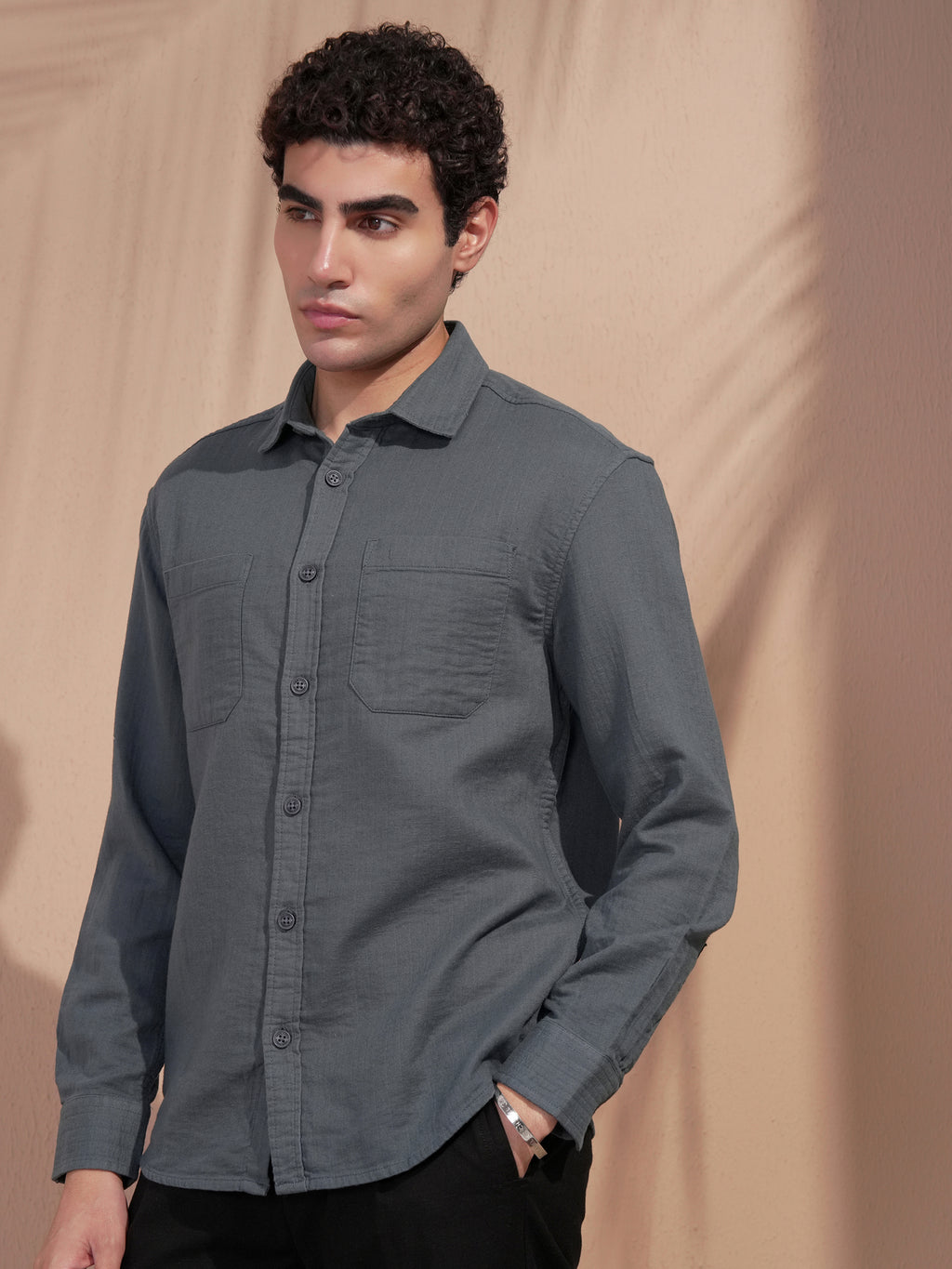 Highlander Men Blue Self Design Relaxed Fit Casual Shirt - Blue - Image 4