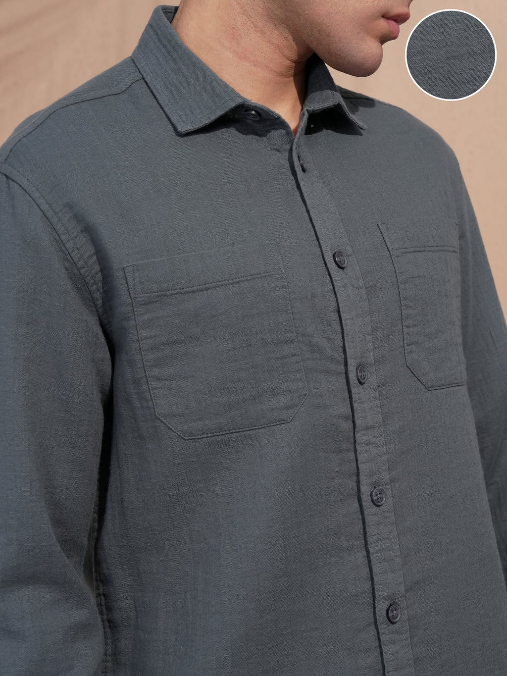 Highlander Men Blue Self Design Relaxed Fit Casual Shirt - Blue - Image 5