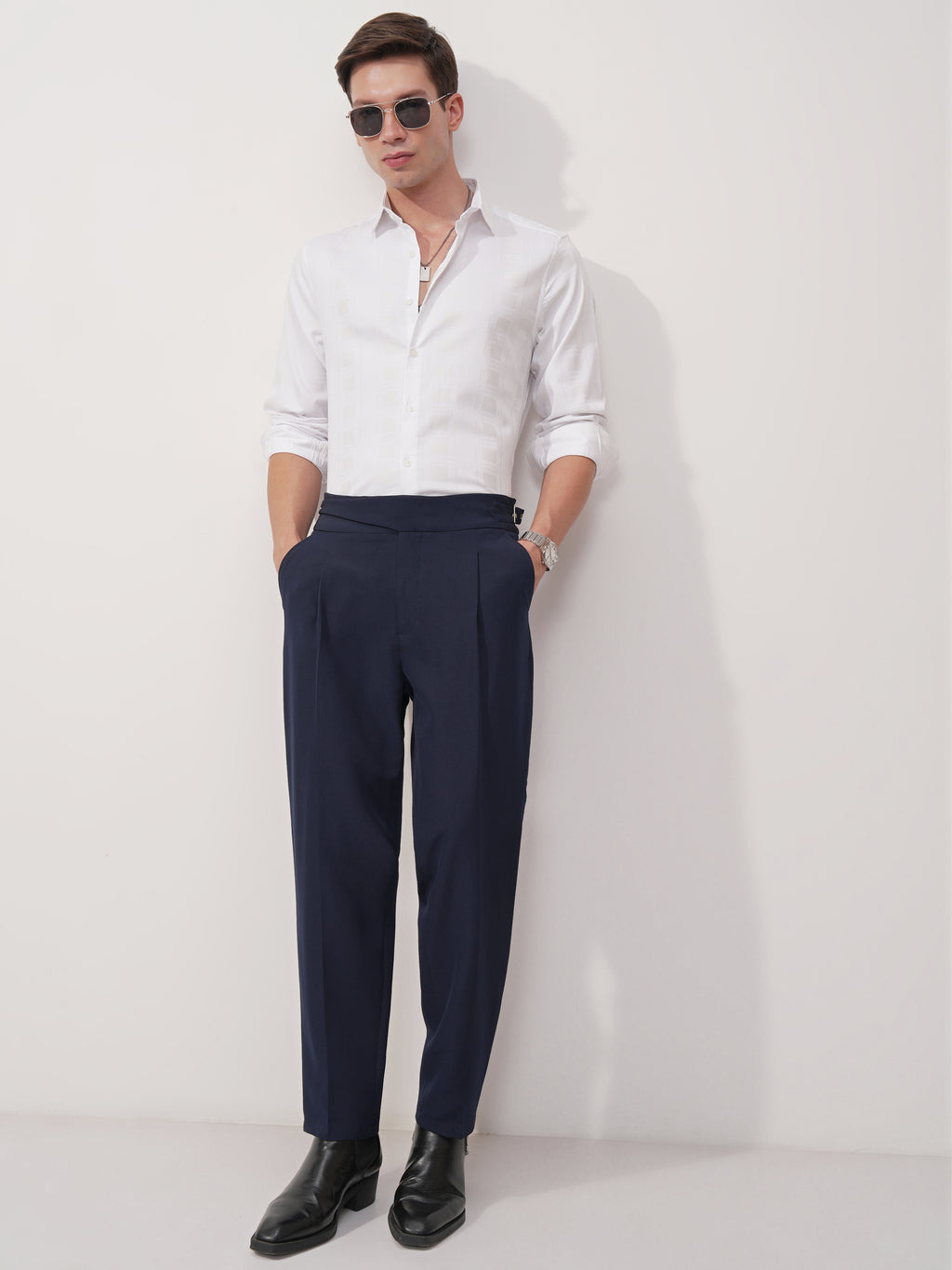 Highlander Men White Self Design Slim Fit Casual Shirt - White - Image 2