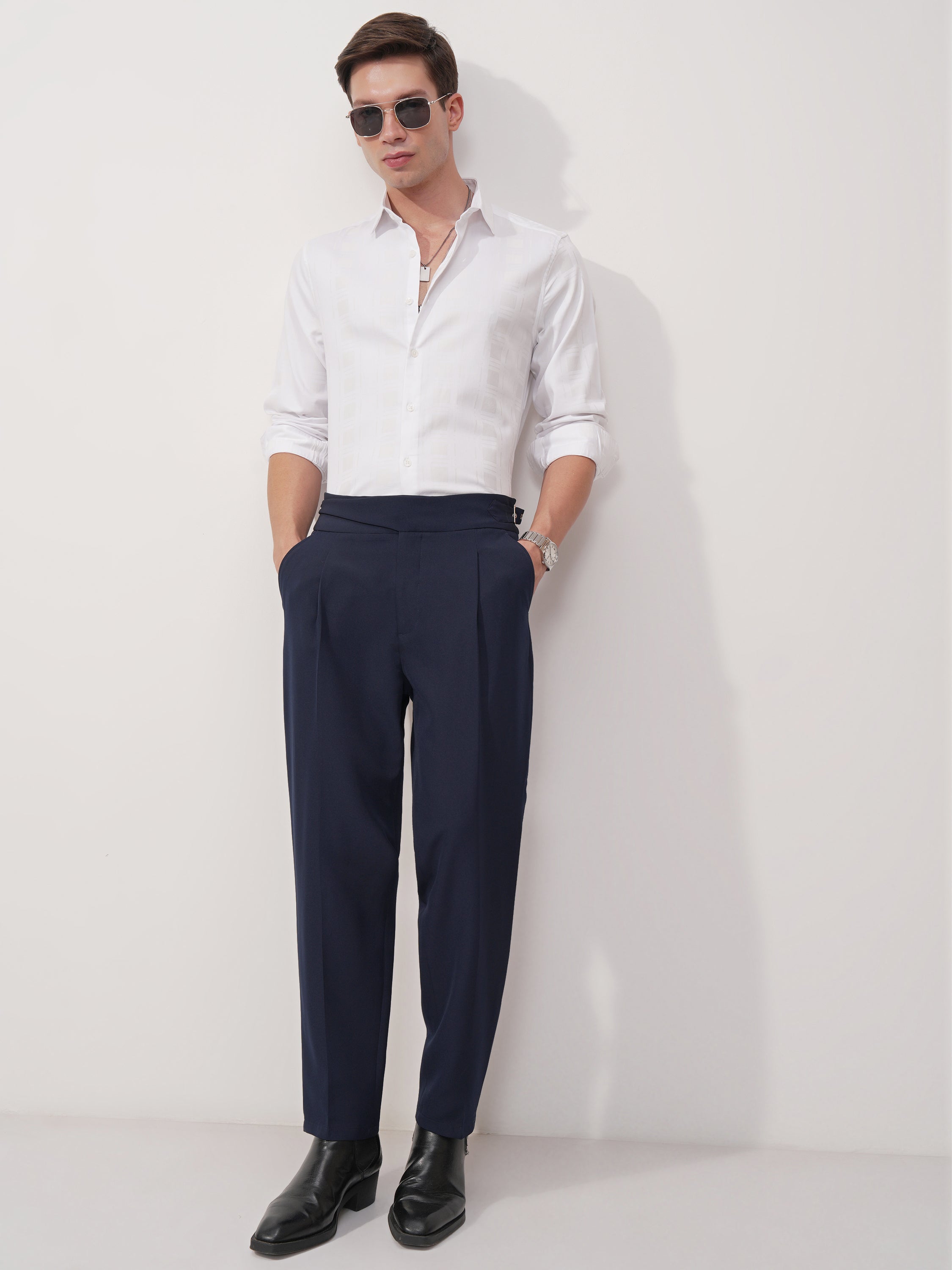 Highlander Men White Self Design Slim Fit Casual Shirt - White - Image 2