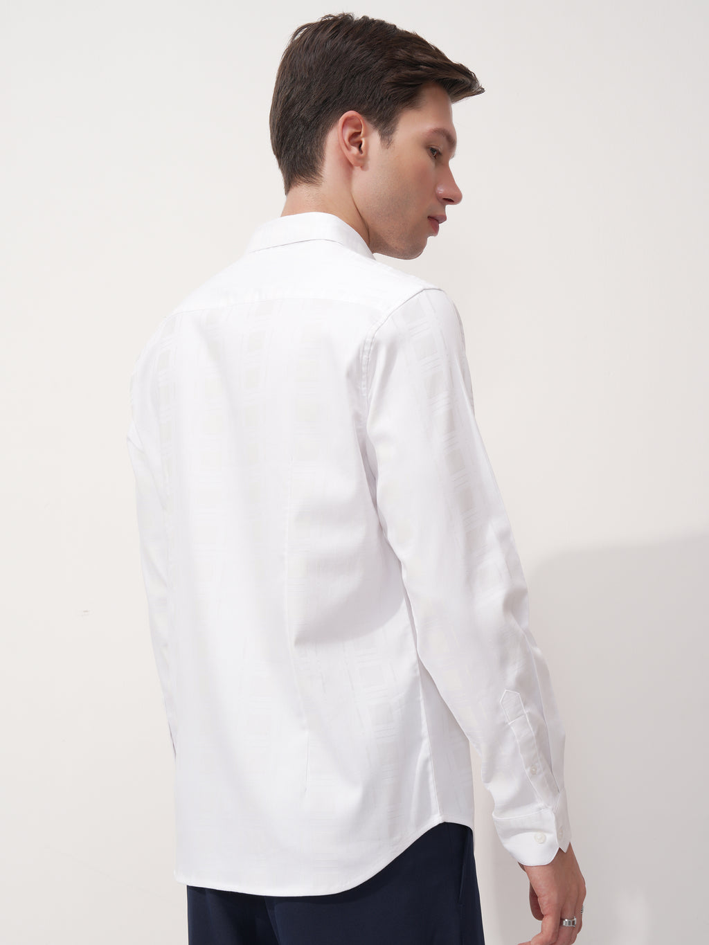 Highlander Men White Self Design Slim Fit Casual Shirt - White - Image 3