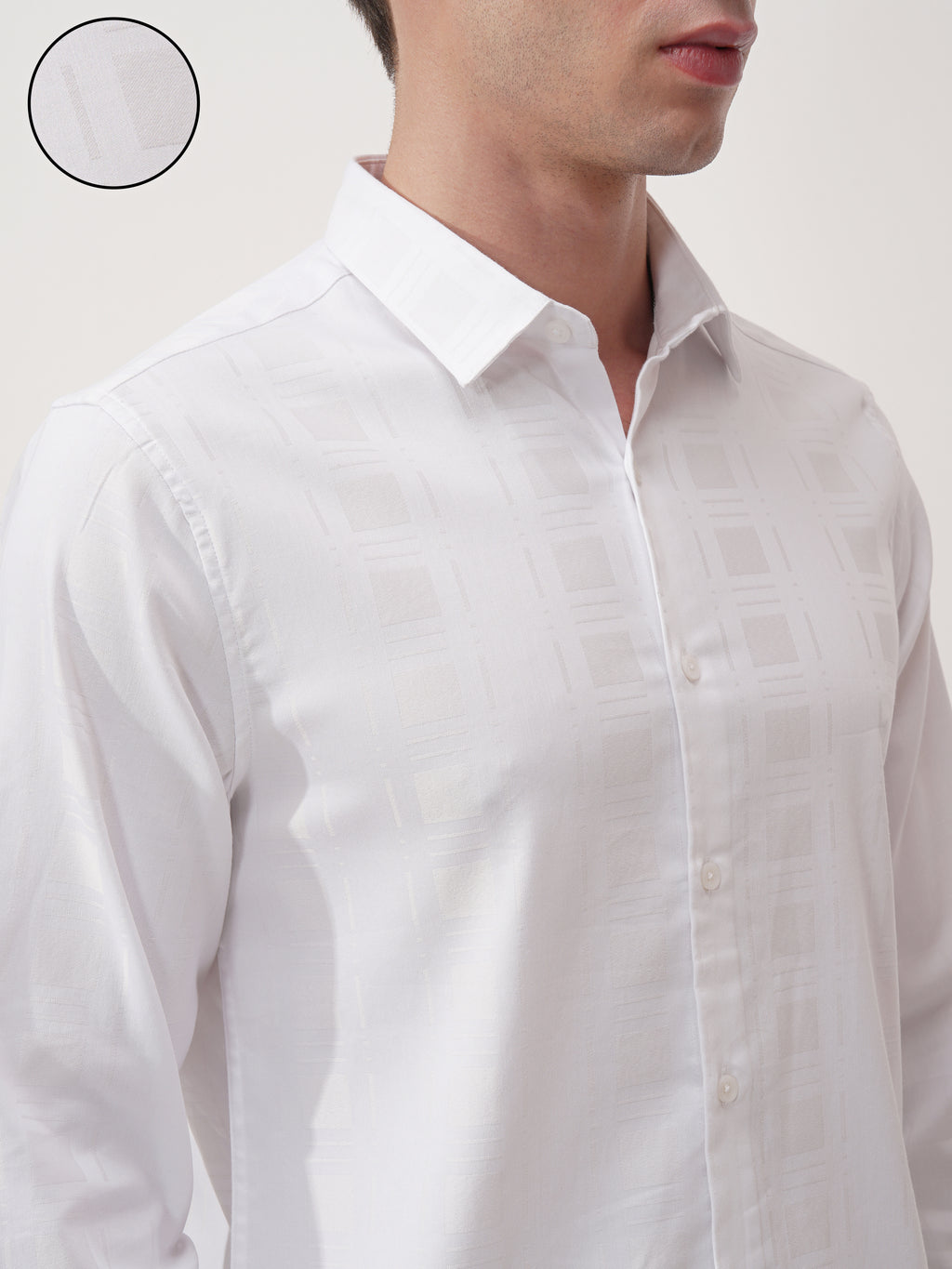 Highlander Men White Self Design Slim Fit Casual Shirt - White - Image 5