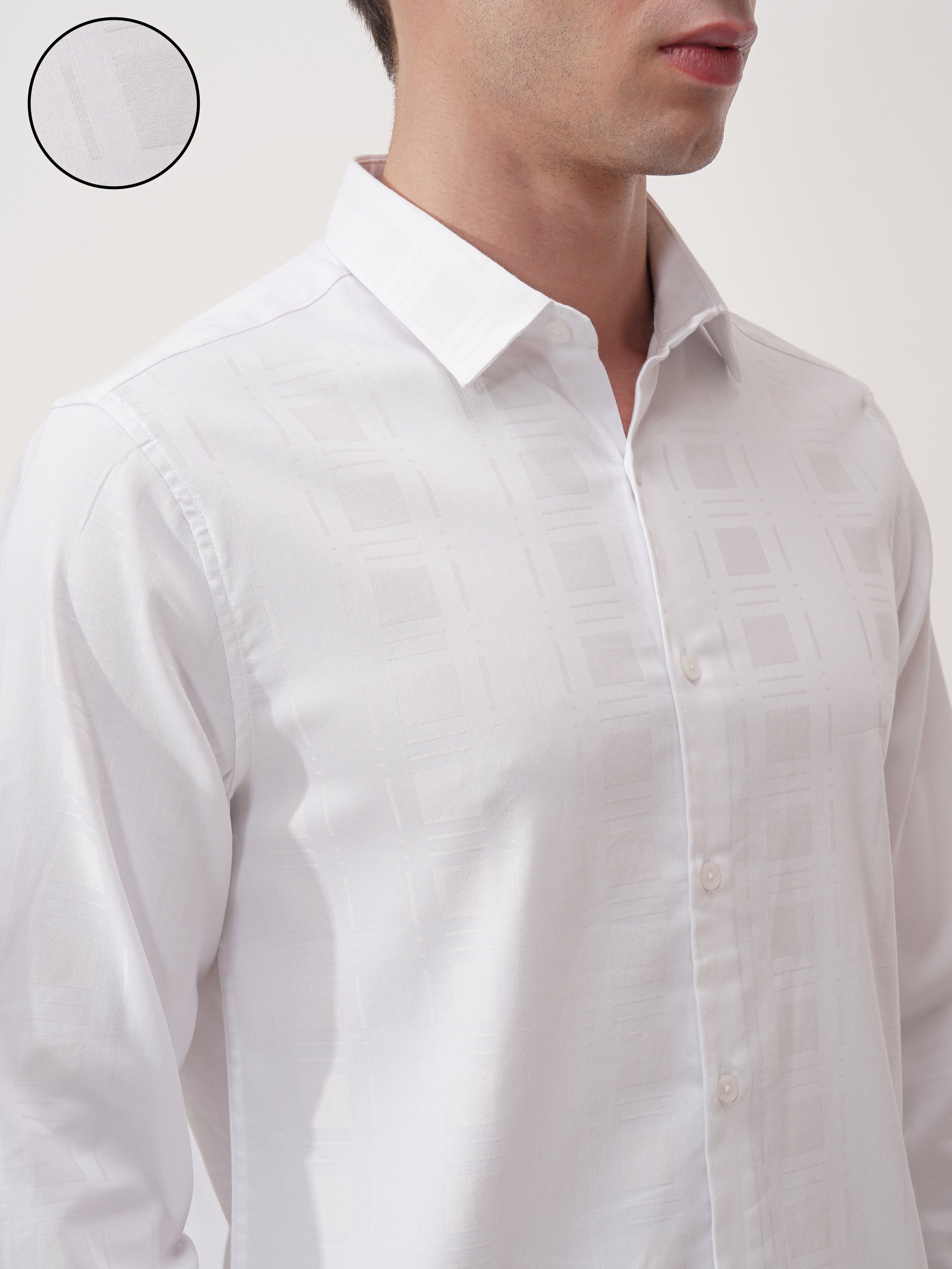 Highlander Men White Self Design Slim Fit Casual Shirt - White - Image 5