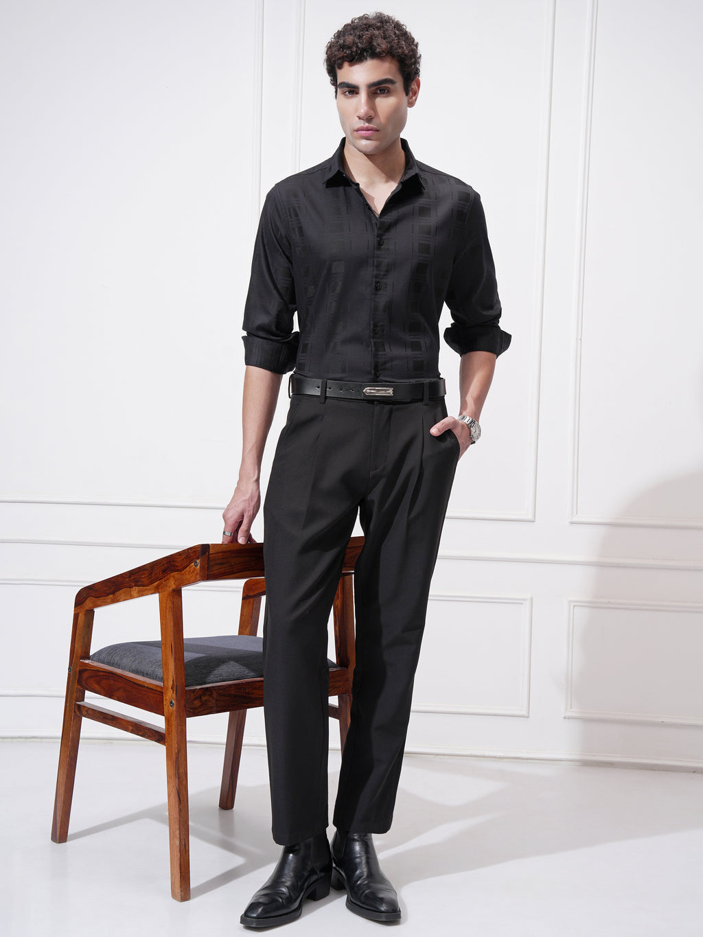 Highlander Men Black Checked Slim Fit Casual Shirt - Black - Image 2