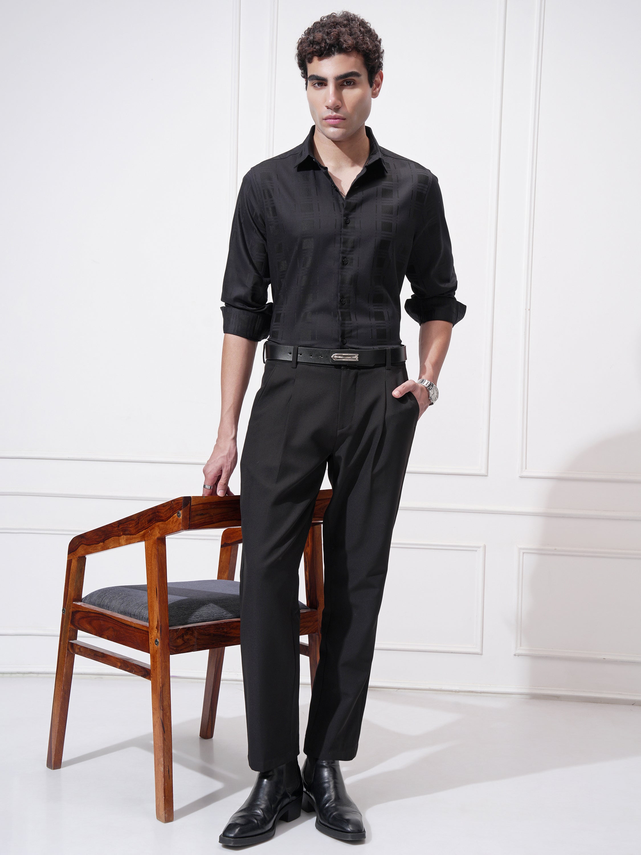 Highlander Men Black Checked Slim Fit Casual Shirt - Black - Image 2