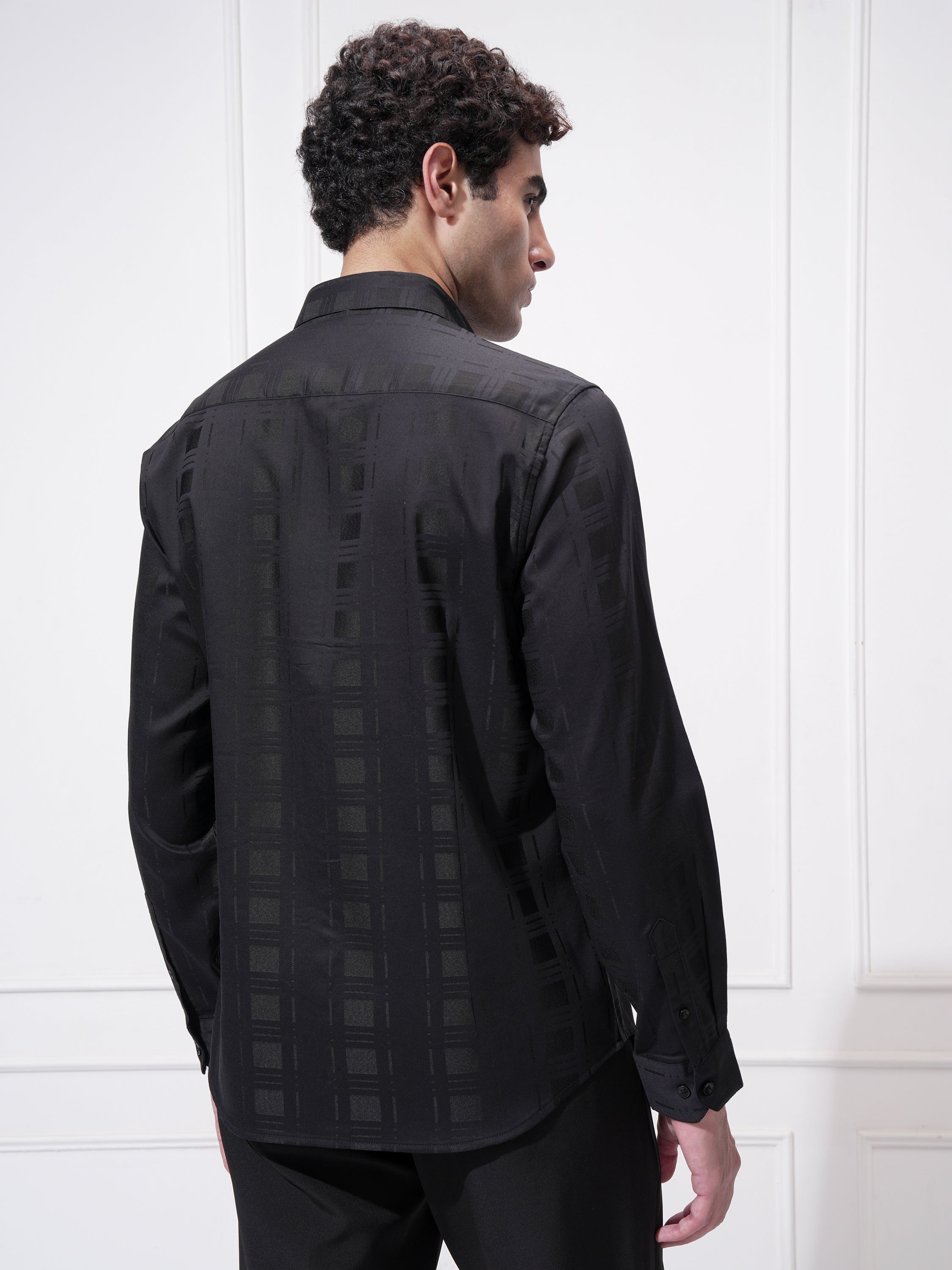 Highlander Men Black Checked Slim Fit Casual Shirt - Black - Image 3