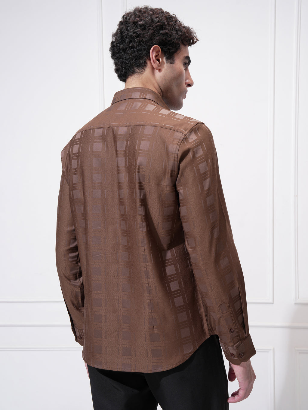 Highlander Men Rust Checked Slim Fit Casual Shirt - Rust - Image 3
