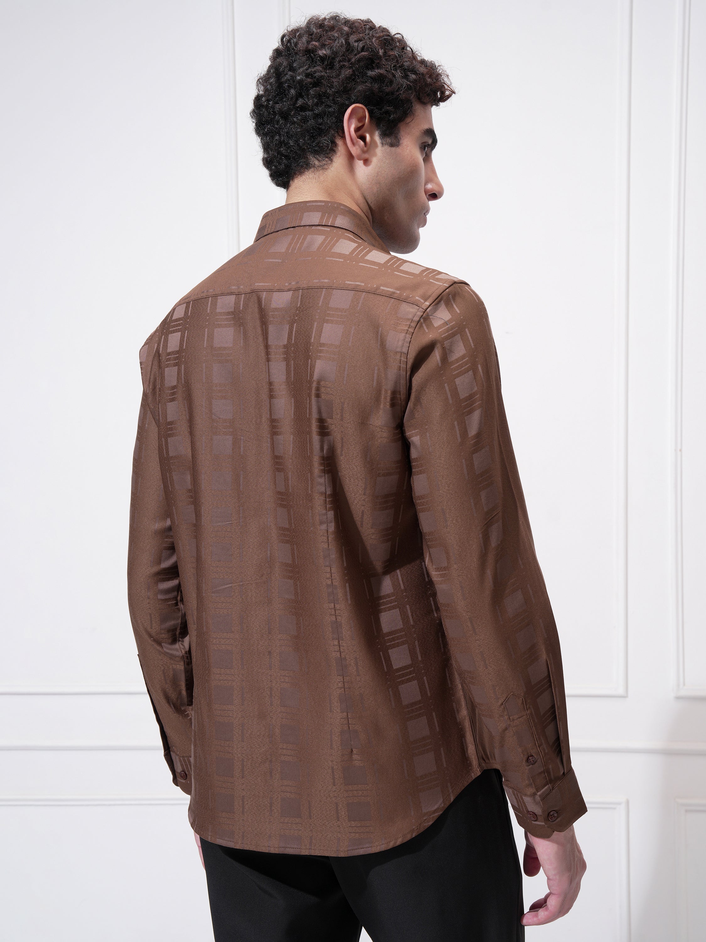 Highlander Men Rust Checked Slim Fit Casual Shirt - Rust - Image 3