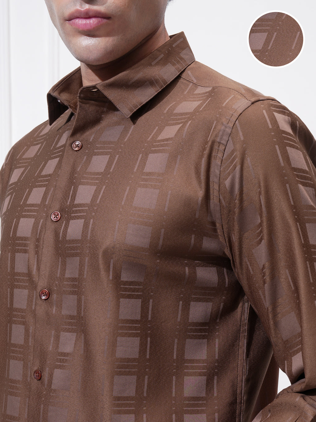 Highlander Men Rust Checked Slim Fit Casual Shirt - Rust - Image 5