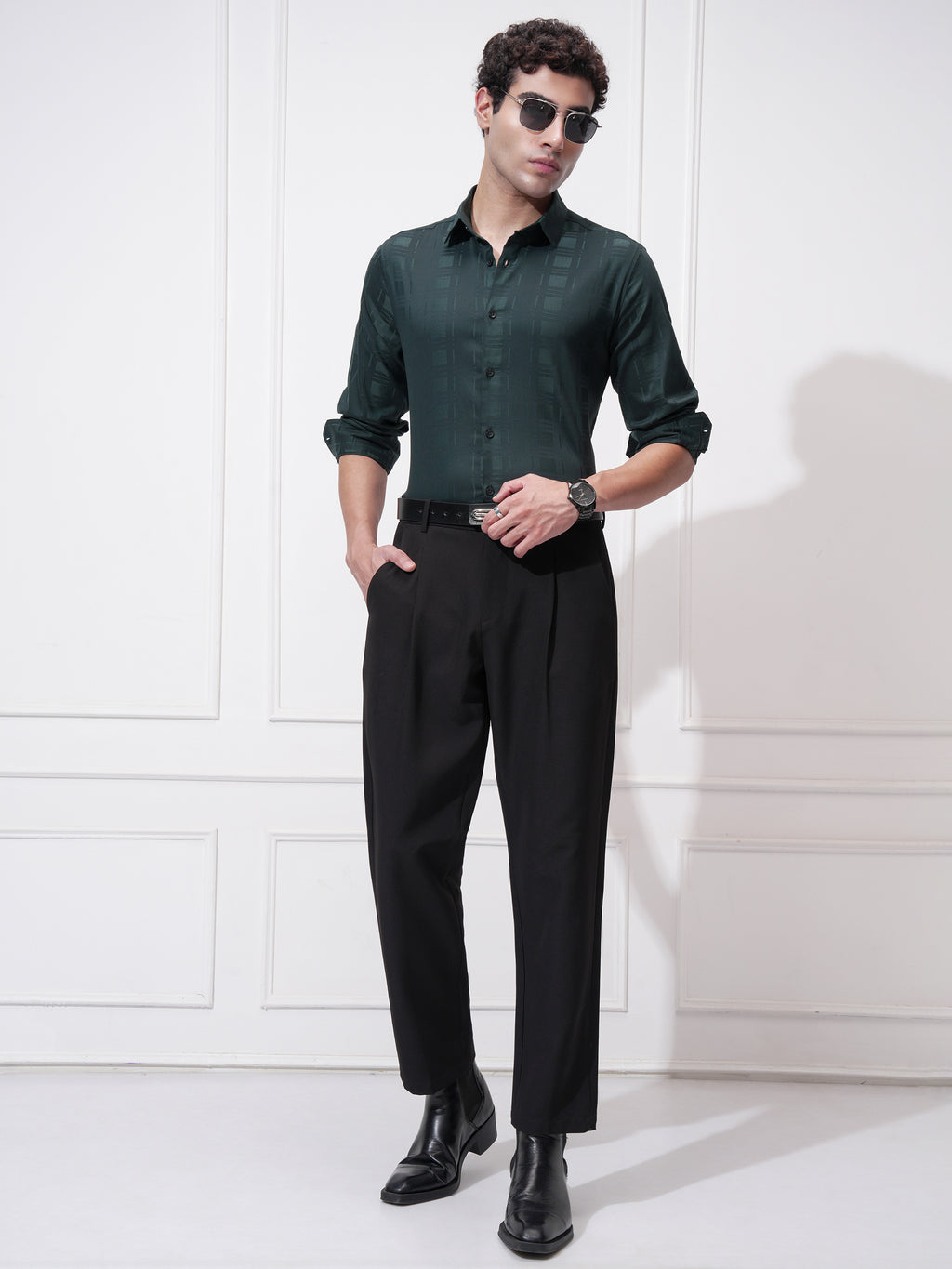 Highlander Men Green Checked Slim Fit Casual Shirt - Green - Image 2