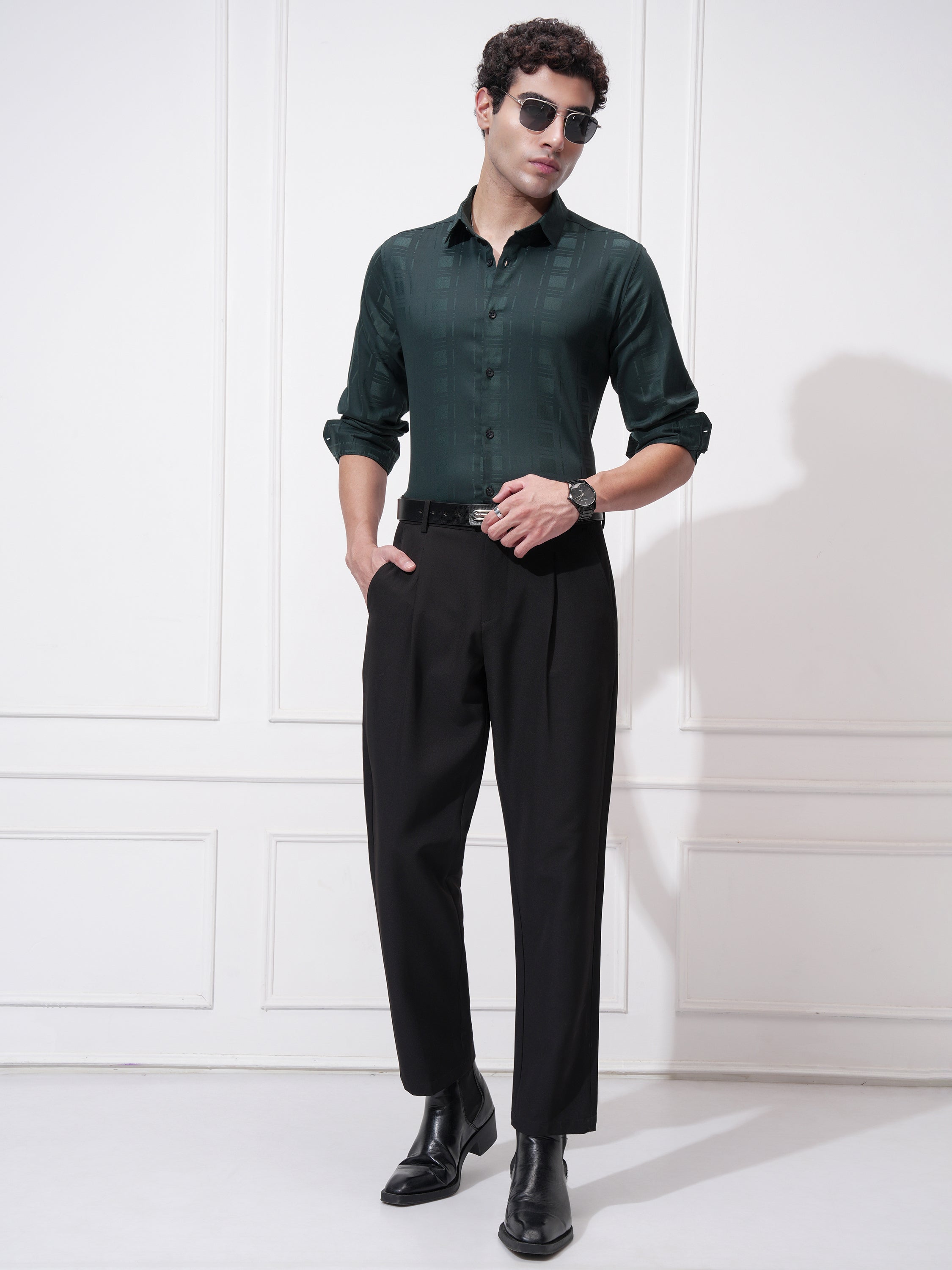 Highlander Men Green Checked Slim Fit Casual Shirt - Green - Image 2