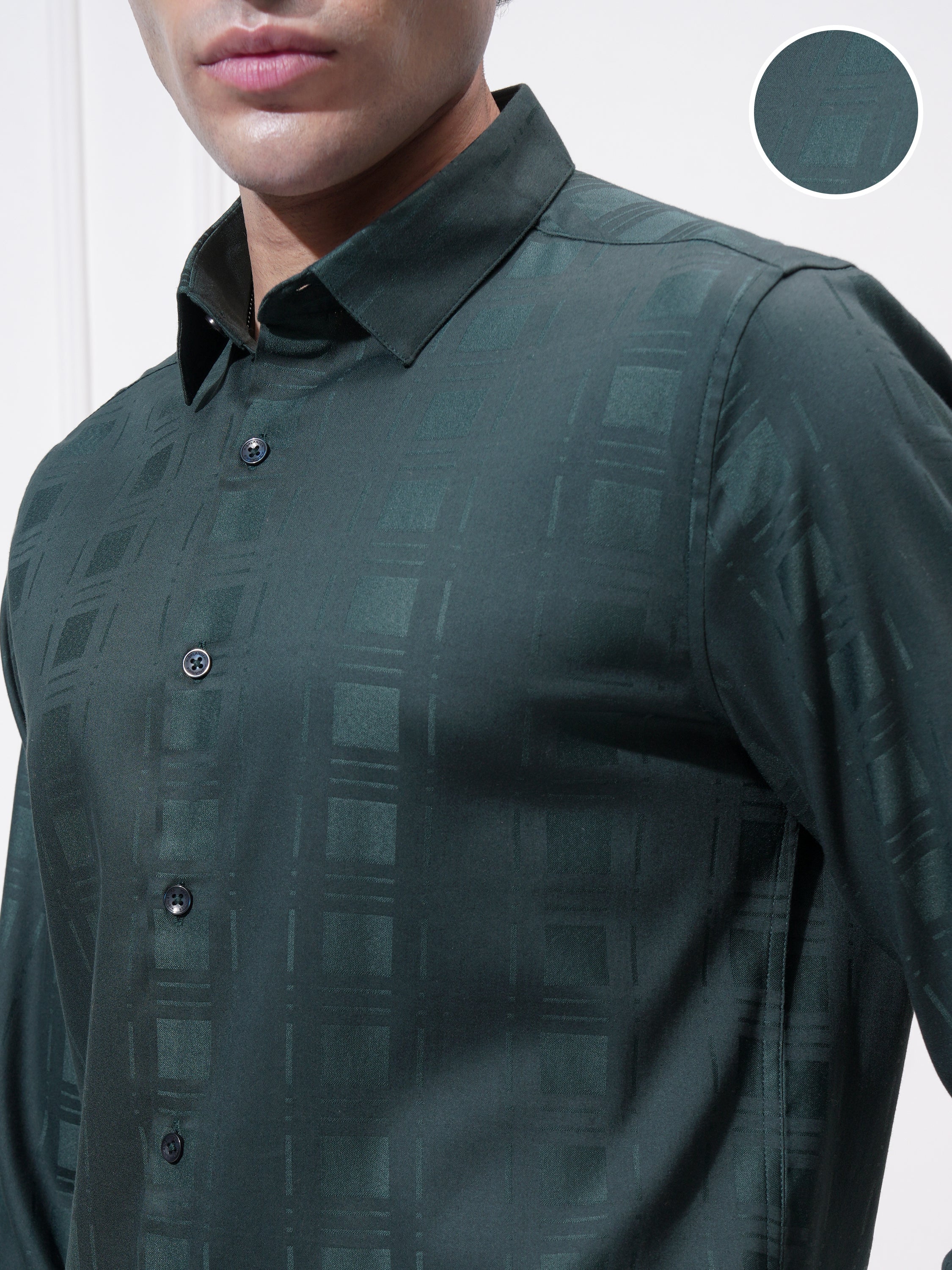 Highlander Men Green Checked Slim Fit Casual Shirt - Green - Image 5