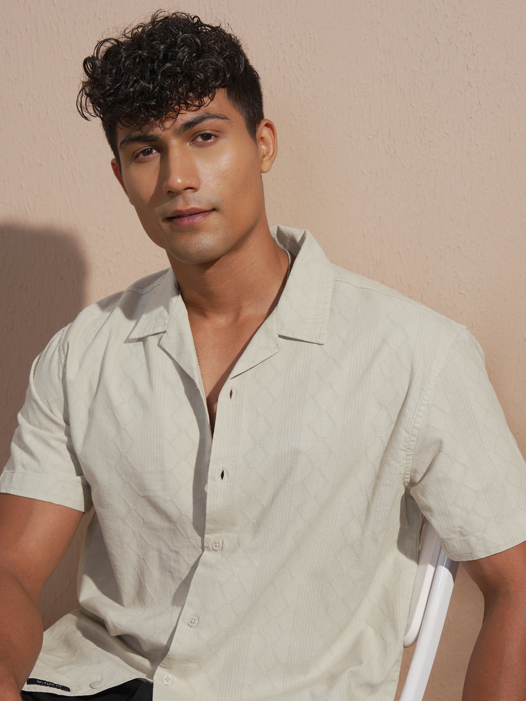 Highlander Men Tan Self Design Relaxed Fit Casual Shirt - Tan - Image 1