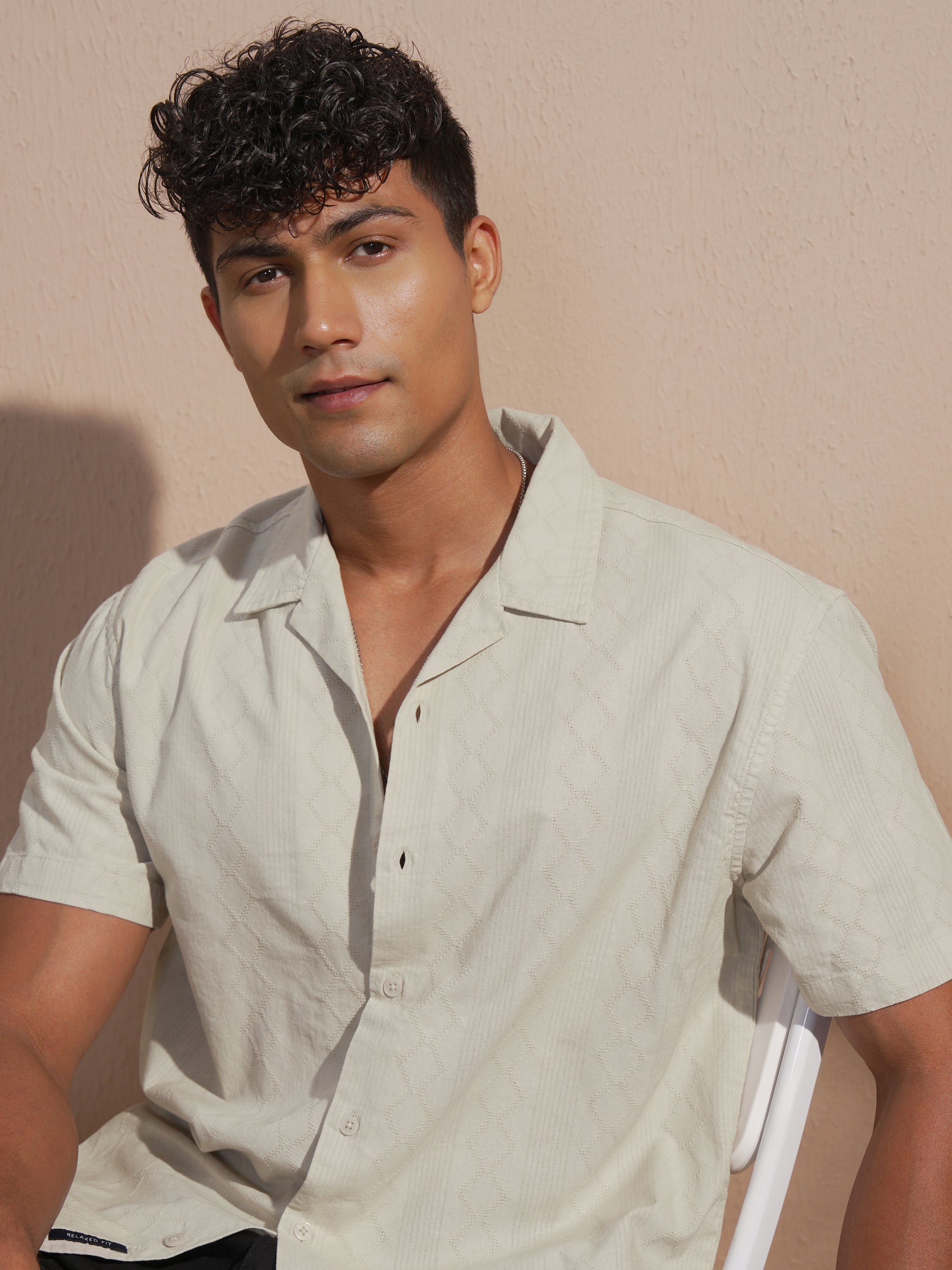 Highlander Men Tan Self Design Relaxed Fit Casual Shirt - Tan - Image 1
