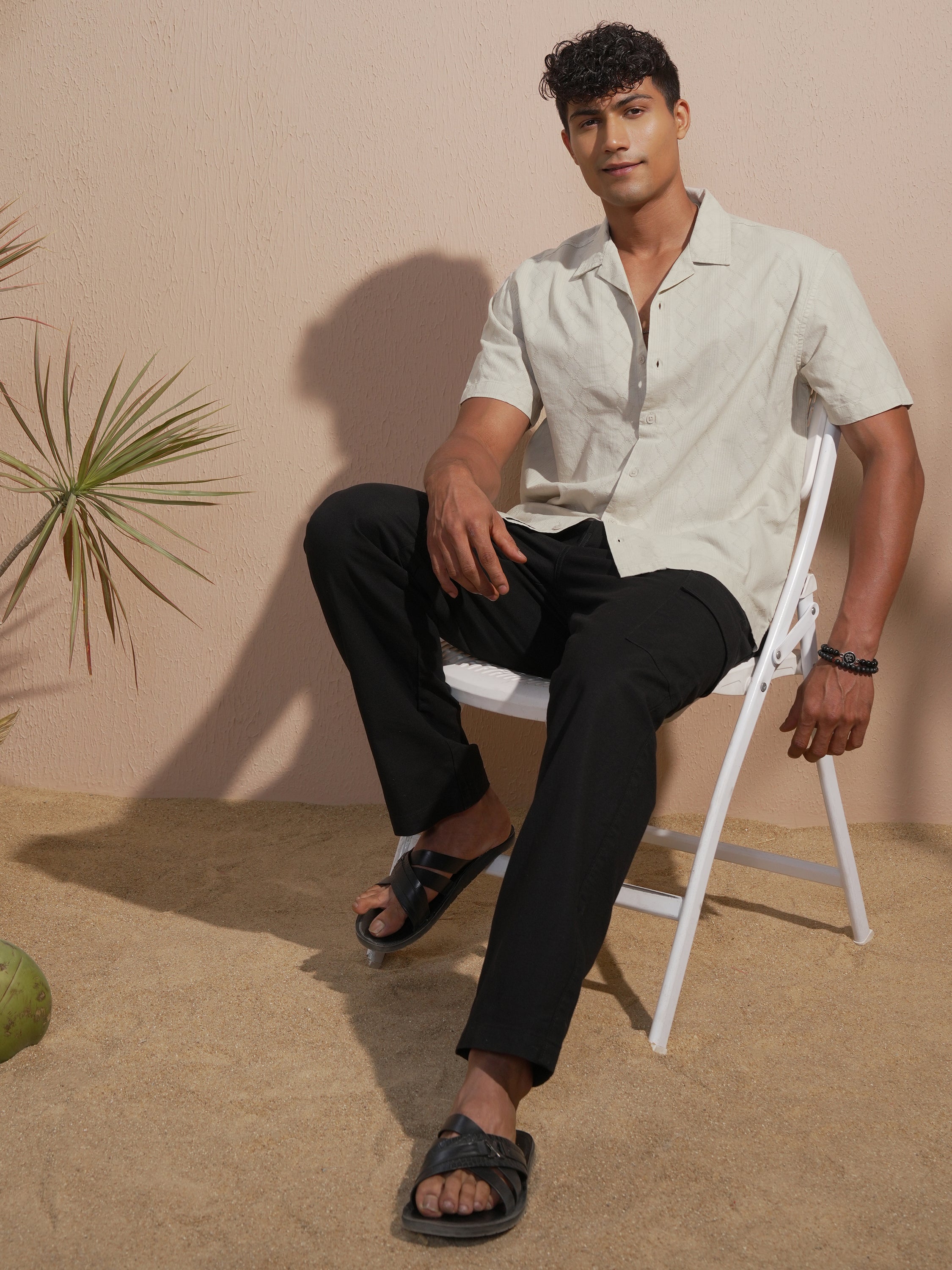 Highlander Men Tan Self Design Relaxed Fit Casual Shirt - Tan - Image 2