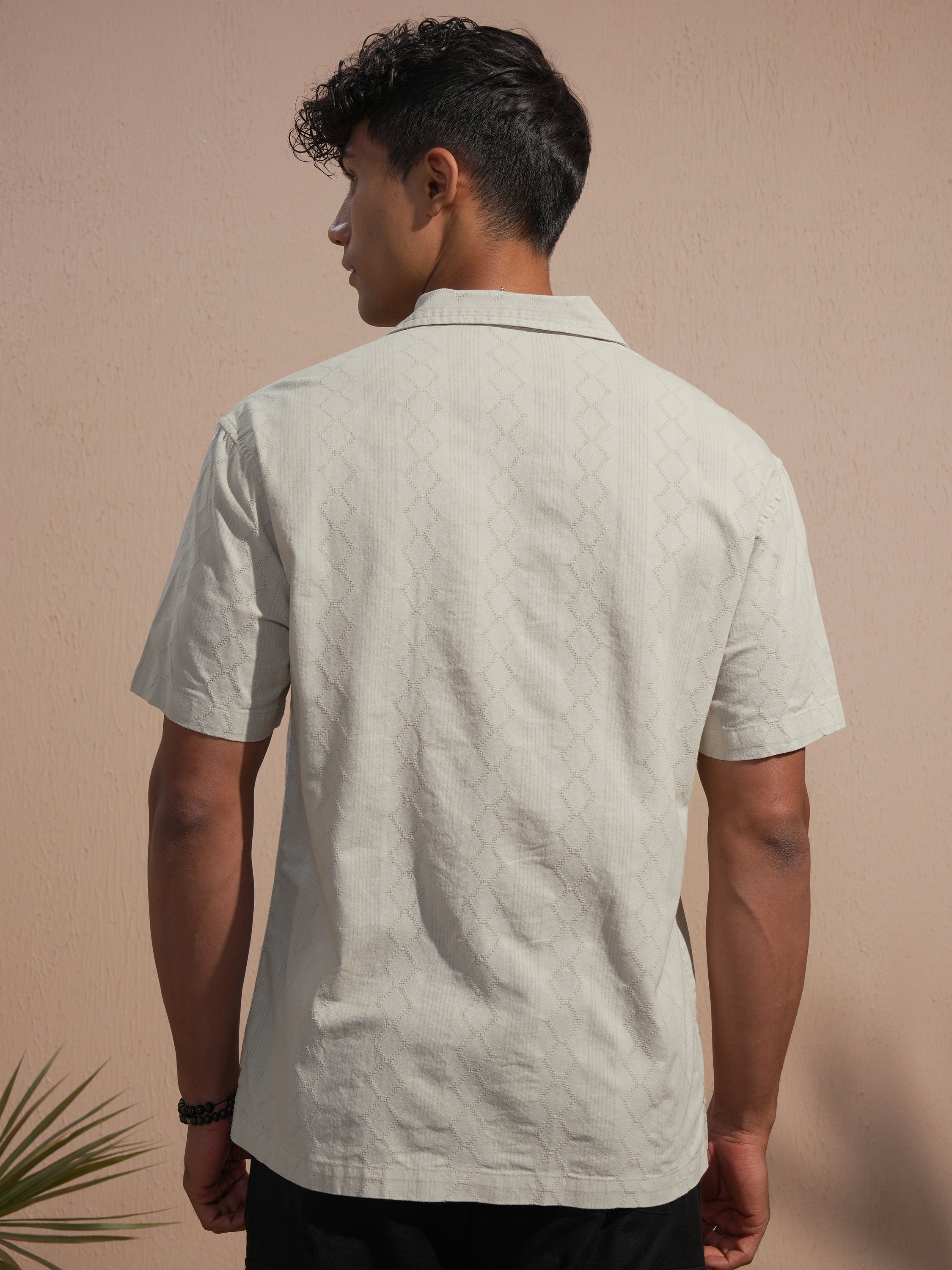 Highlander Men Tan Self Design Relaxed Fit Casual Shirt - Tan - Image 3