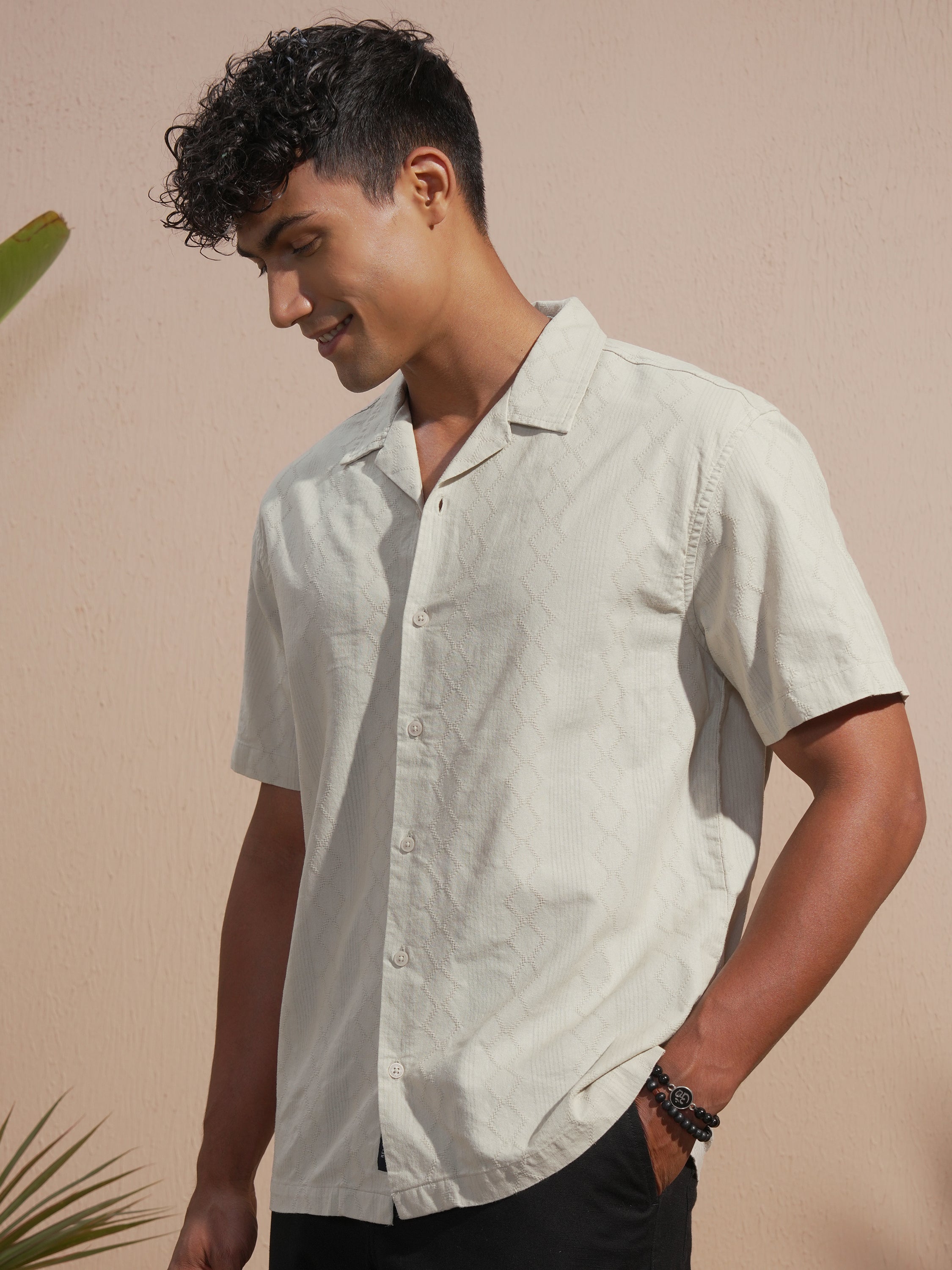 Highlander Men Tan Self Design Relaxed Fit Casual Shirt - Tan - Image 4